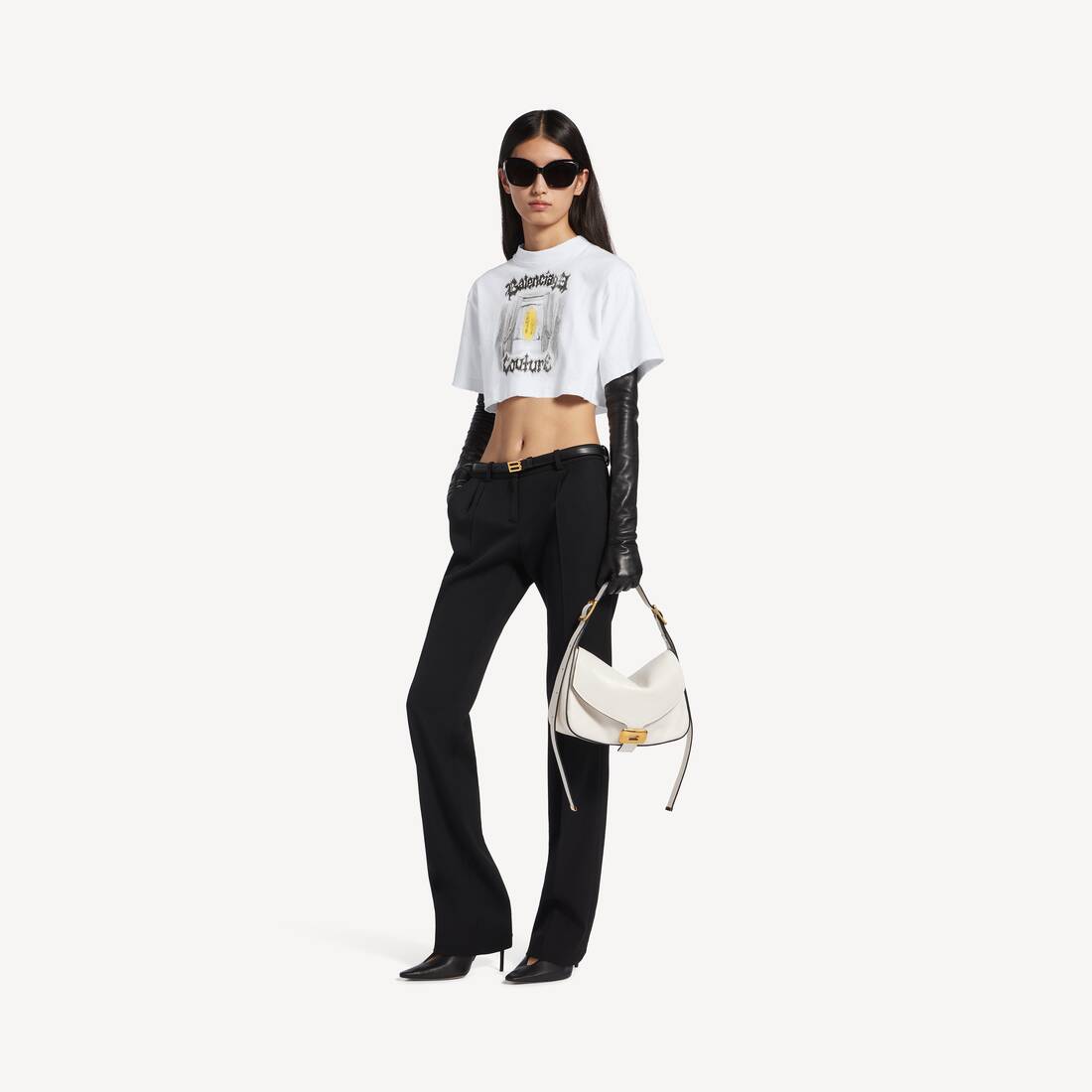 Women's Salon De Couture Cropped T-shirt in White | Balenciaga US