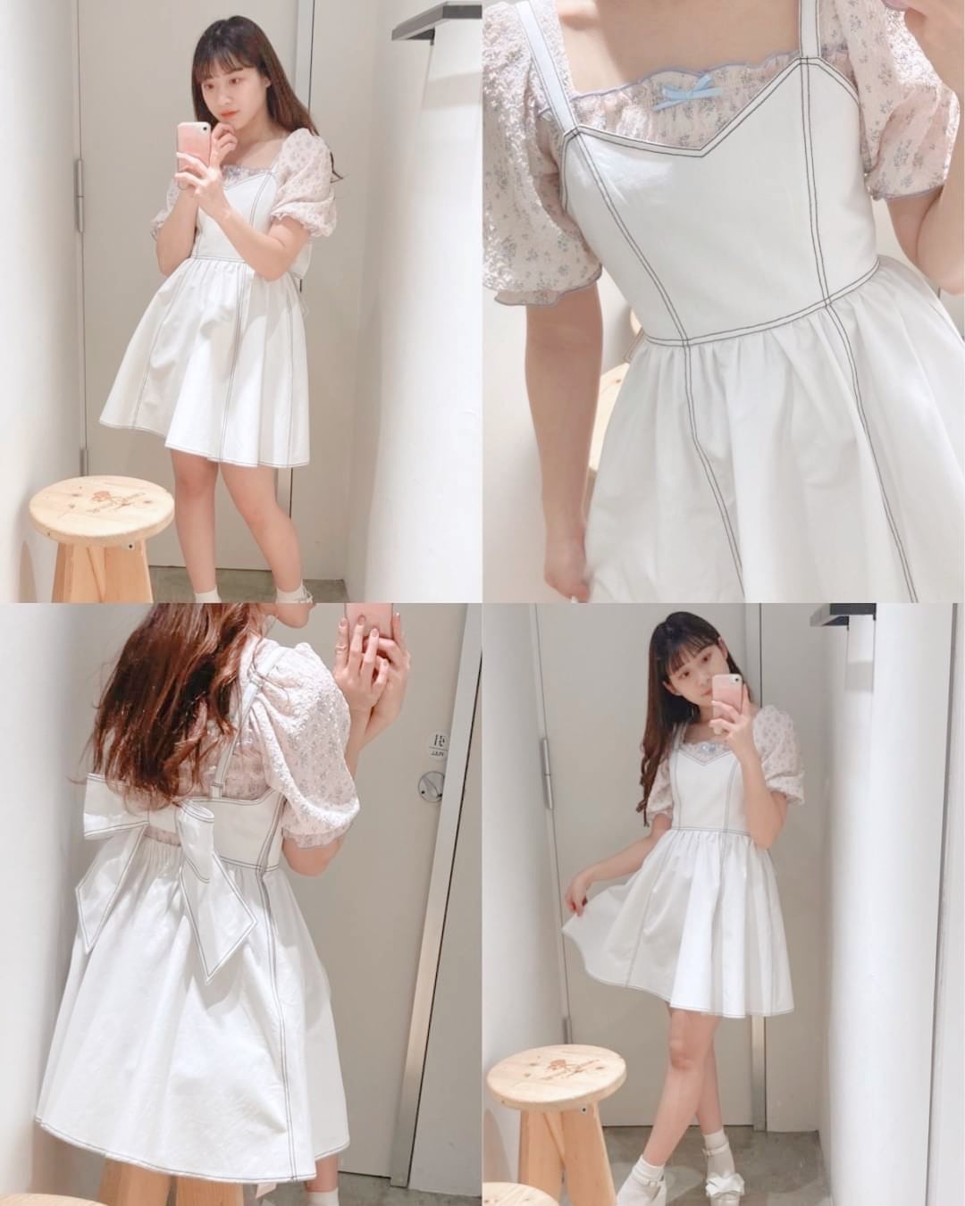 staff】バックリボンデニムワンピースWHITE🤍chisaki | lilLilly