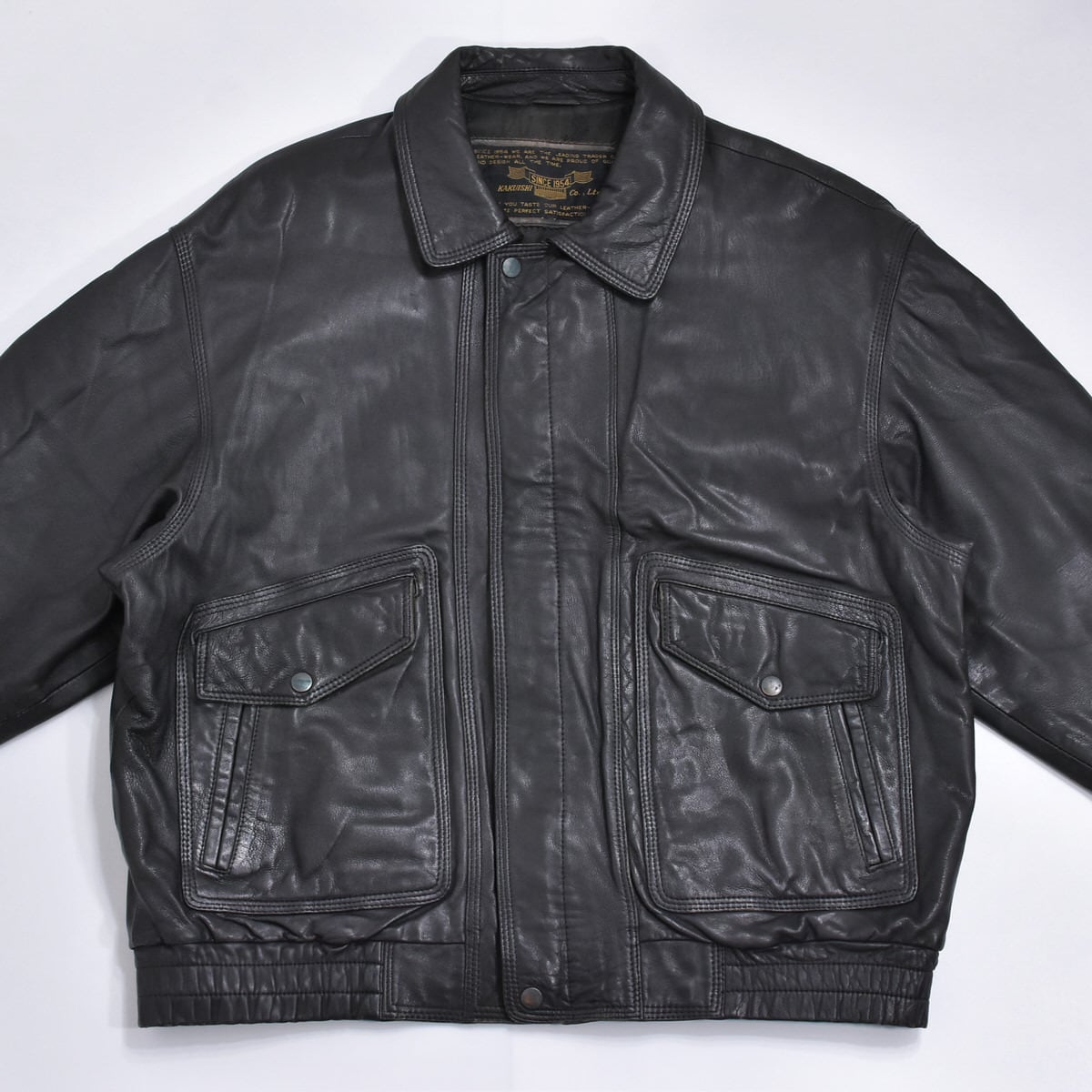 80～90s KAKUISHI Co.,Ltd ブラックレザー ブルゾン 本革 ジャンパー