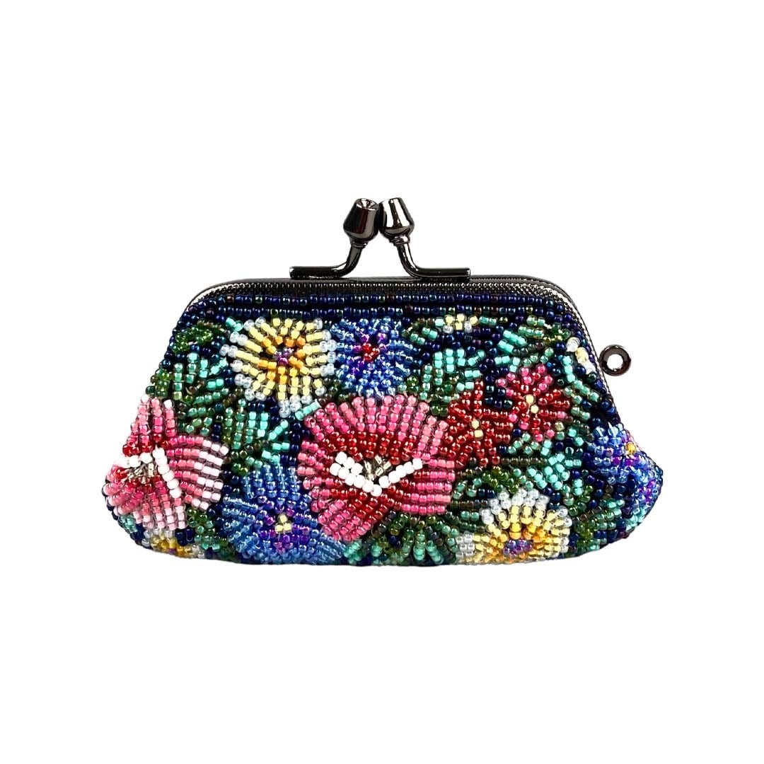 ビーズ刺繍がまぐち財布(#008 紺紺花柄) | 柏ビーズ
