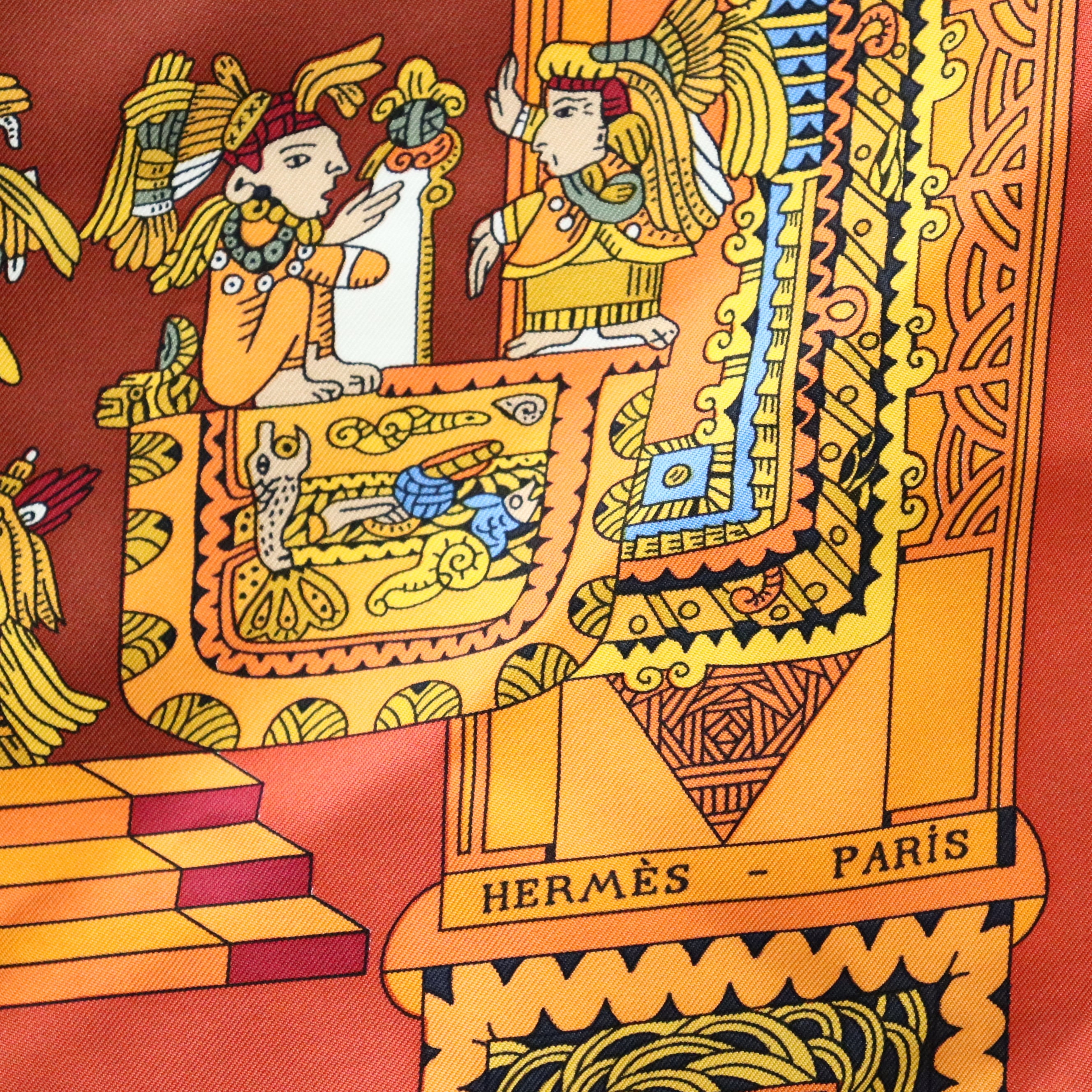 美品 HERMES エルメス カレ90 ASTRES et SOLEILS 天体と太陽 オレンジ