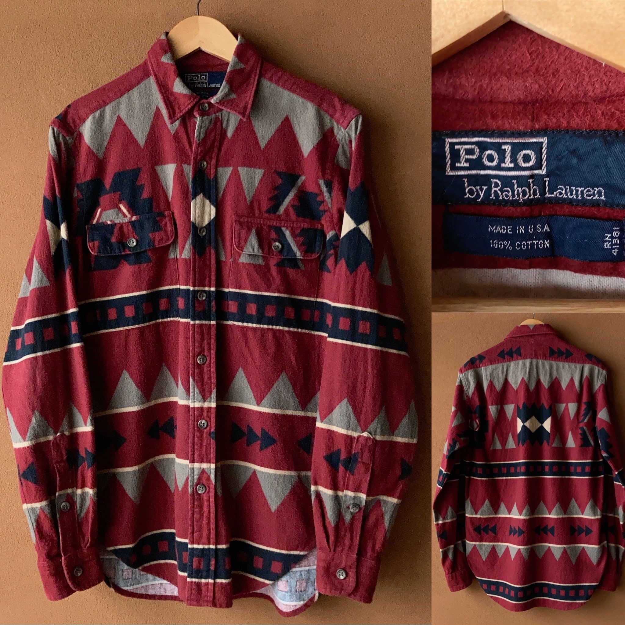 90's POLO by Ralph Lauren ネイティブ柄ネルシャツ SIZE S MADE IN