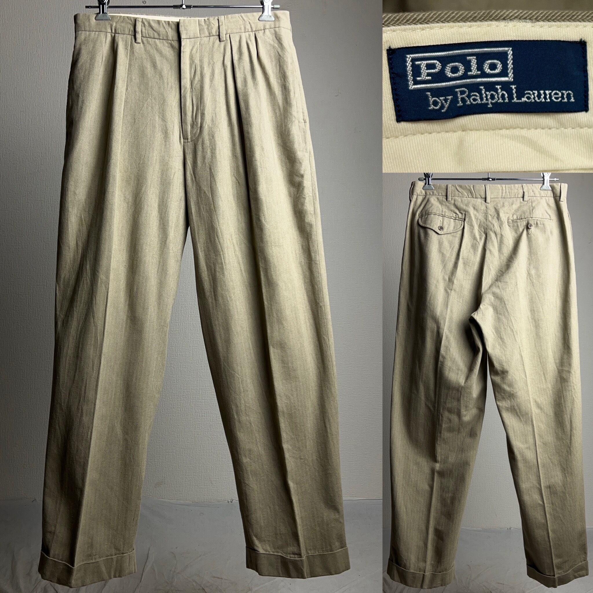 90's Polo by Ralph Lauren IN-TUCK Cotton Slacks HBT W34 L31 90年代