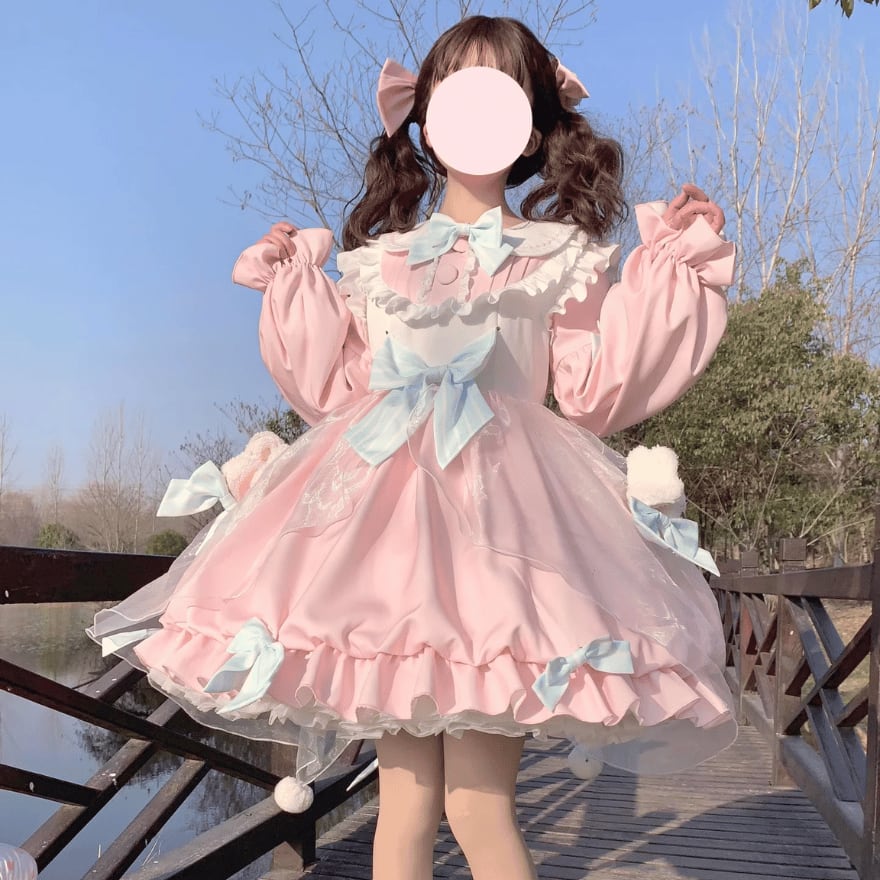 ゆめかわ ワンピース ストライプ リボン フリル メルヘン かわいい
