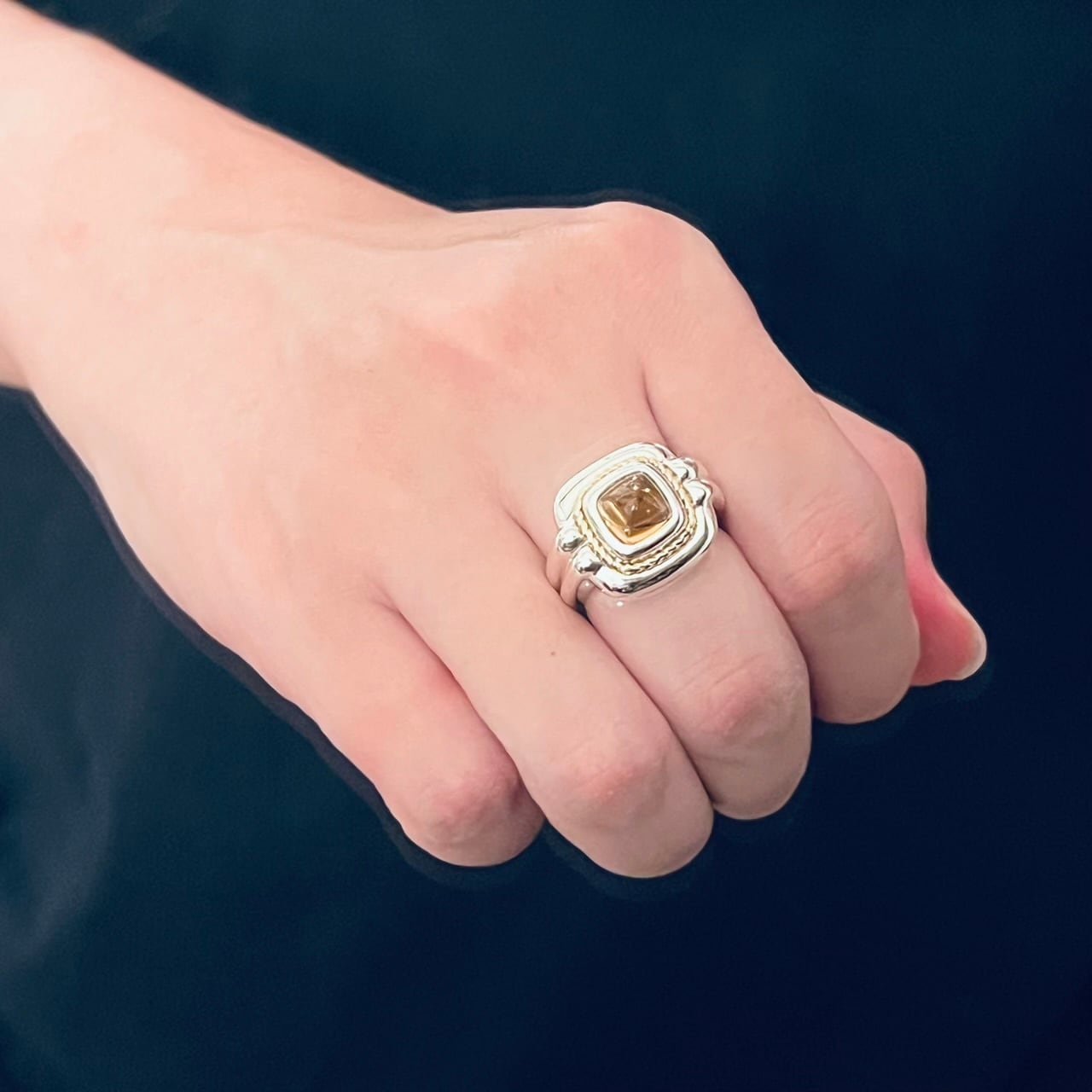VINTAGE TIFFANY & CO. Citrine 18K Gold Rope Ring Sterling Silver