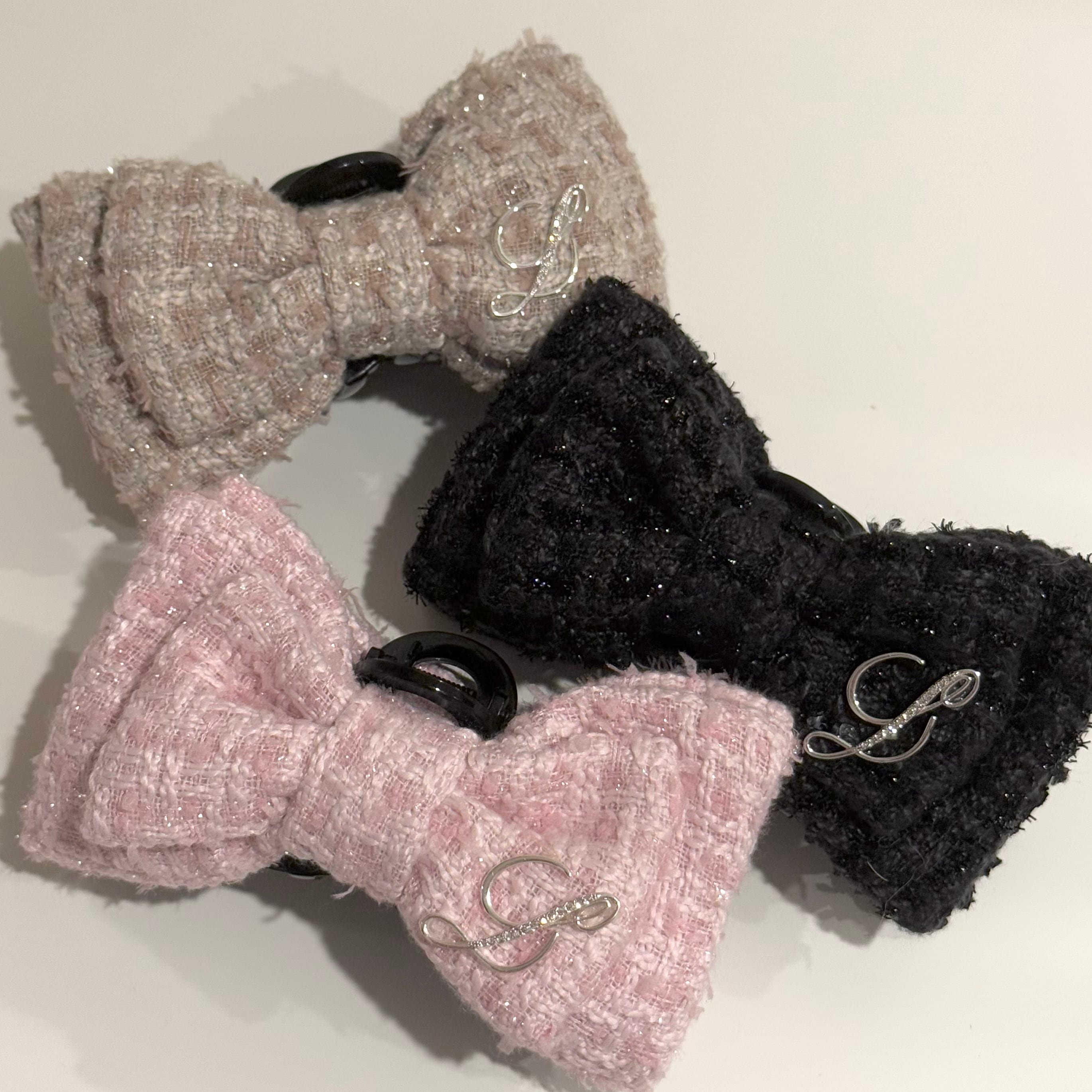 Lumignon original ♥ L tweed ribbon hair clip【ピンク/ベージュ
