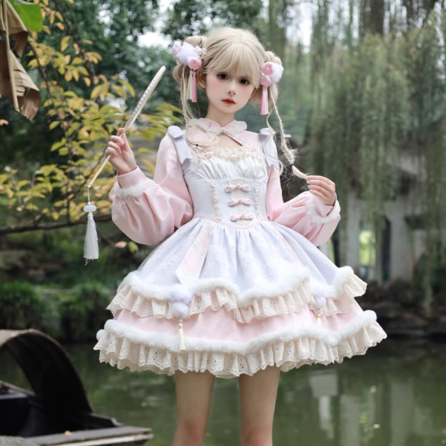 中華ロリータ バックリボン ピンク レッド ろりぃた服量産型｜天使と