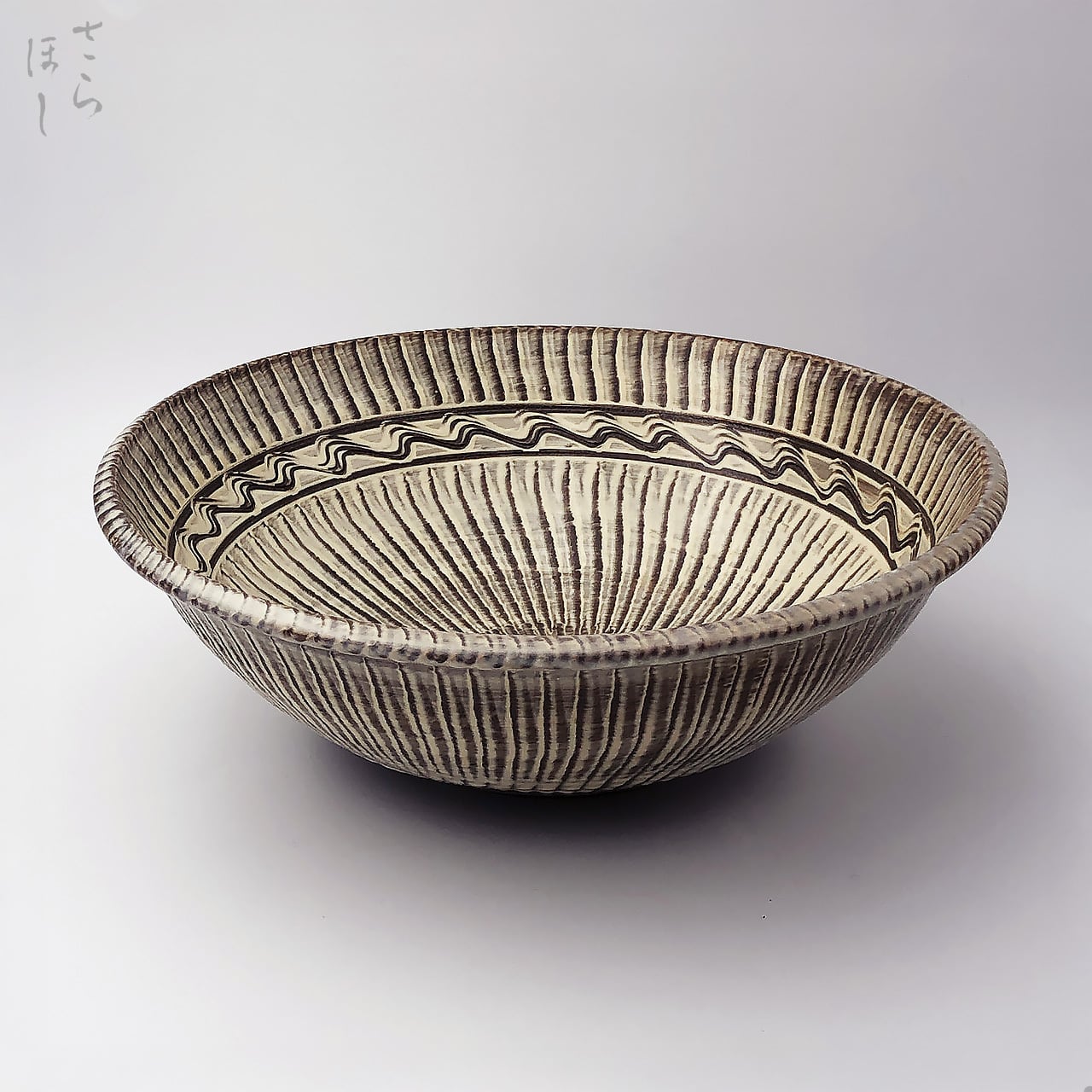 一点もの】小鹿田焼 小袋窯 尺2寸5分 睡蓮鉢 打ち刷毛目/櫛描き 白