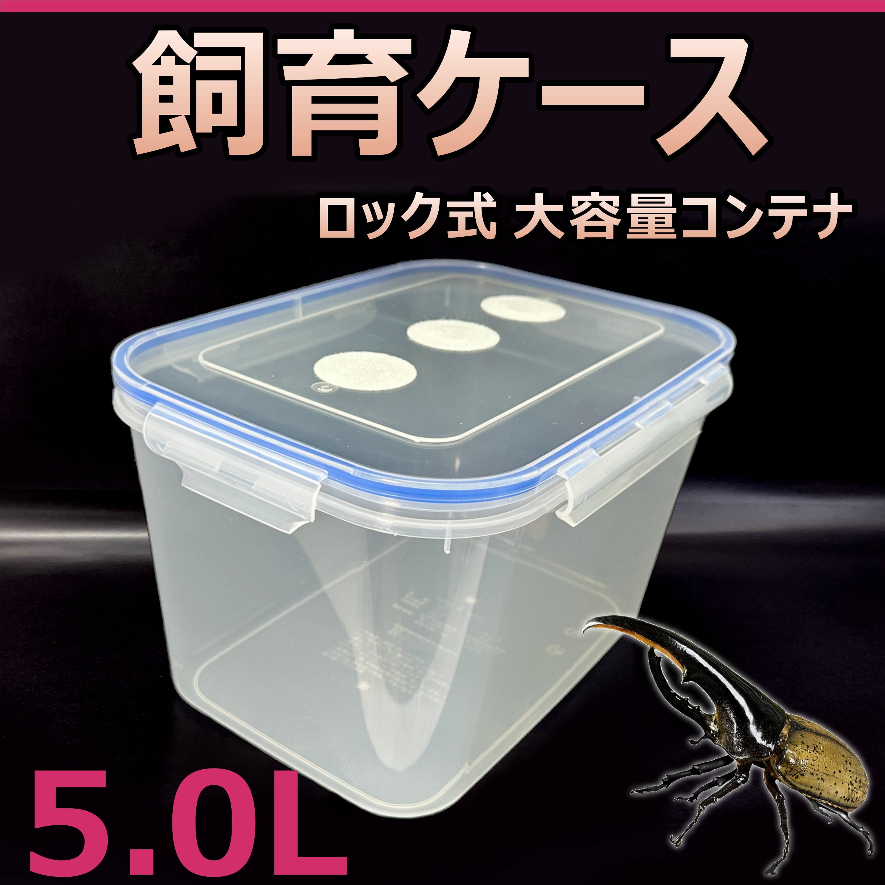 飼育ケース ロック式 大容量コンテナ 5.0L 新品 1個 おまけ付 国産 外
