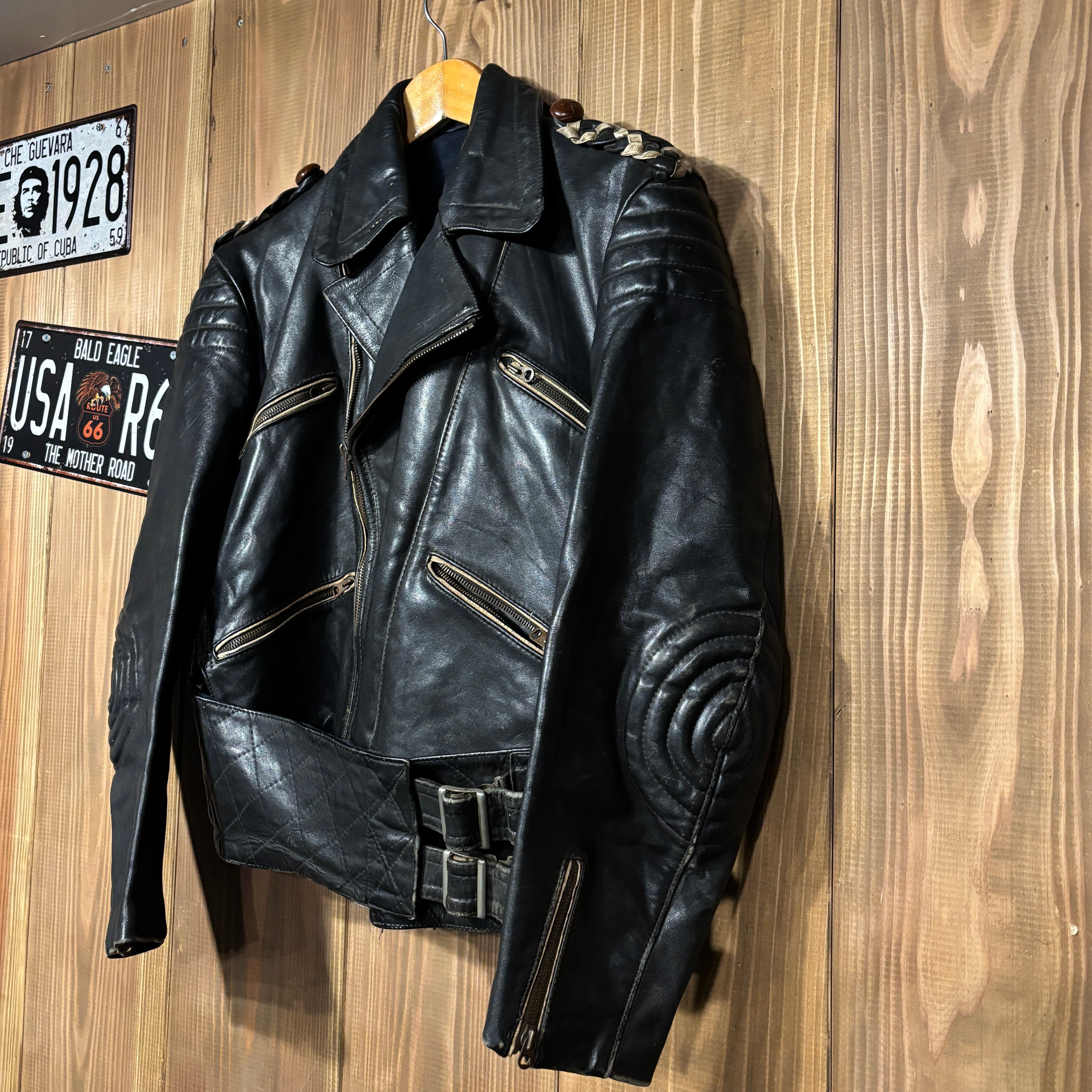 40s ドイツ製 ダブルライダース レザージャケット ブラック ユーロ M