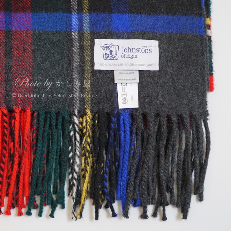 ジョンストンズ カシミヤ大判ストール チャコールグレースチュワート