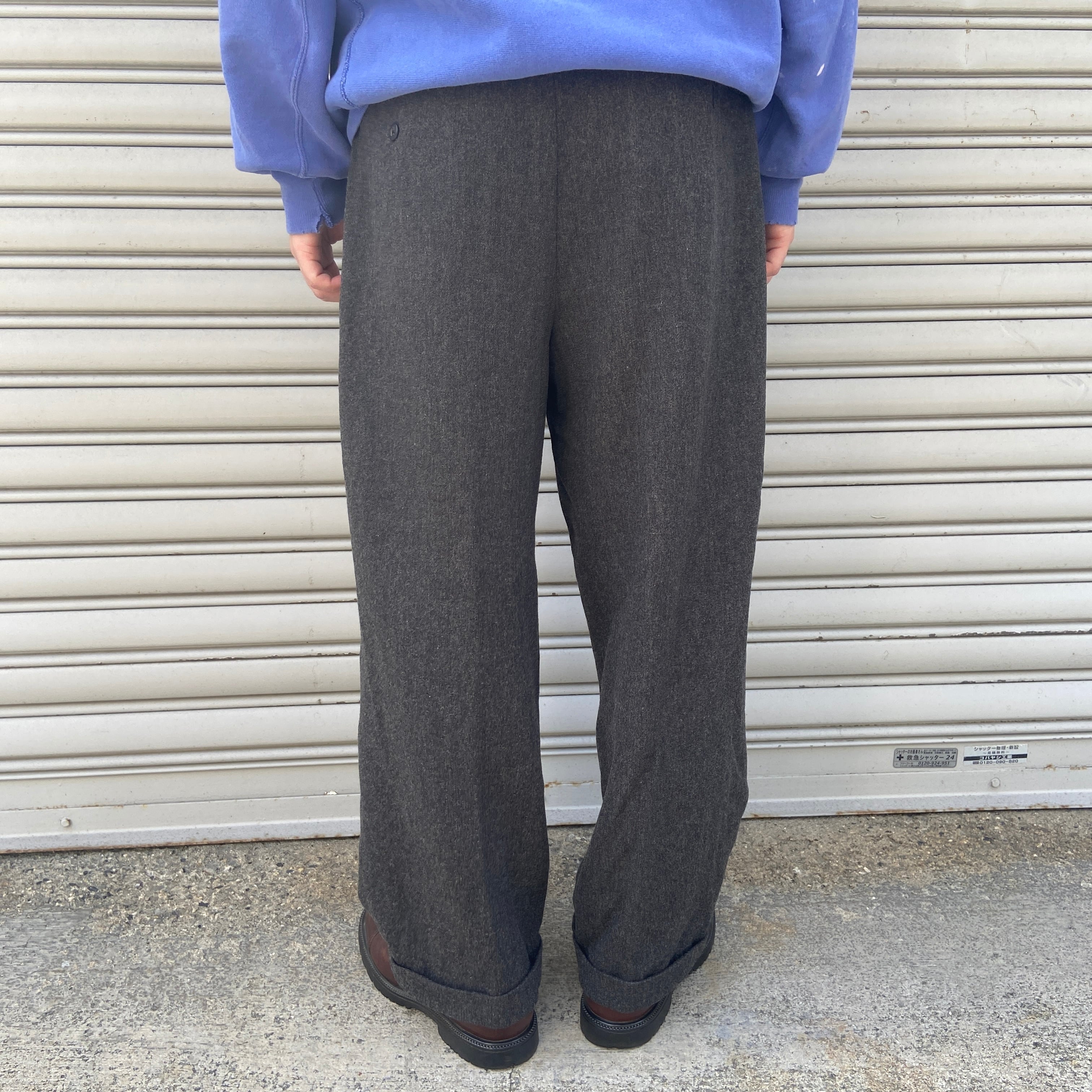 90s ラルフローレン ツータックウールスラックス チャコールグレー W32