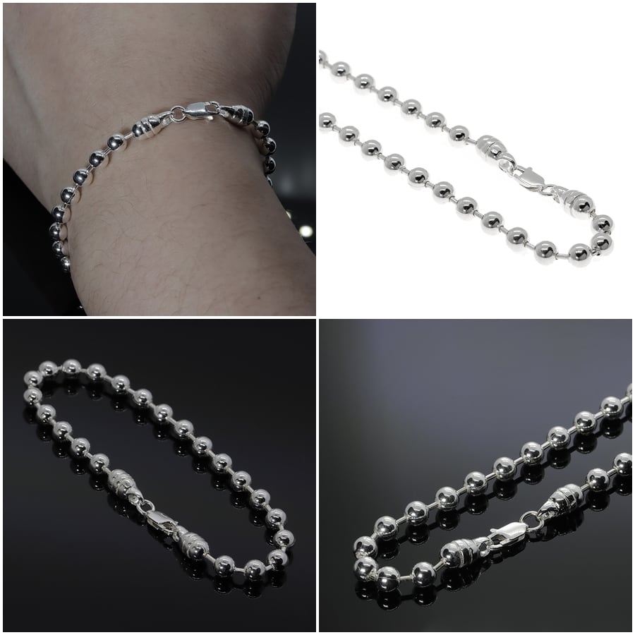 シルバー925 幅5.0mm 長さ16～22cm ボールチェーン ブレスレット 銀 鎖