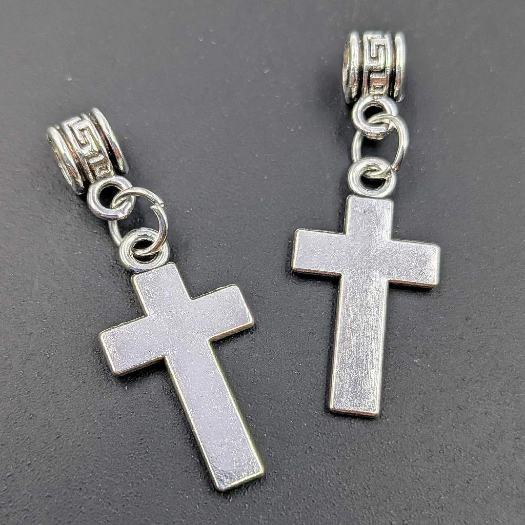 カン付チャーム クロス 十字架 ロンデル付き シルバー 6個 全長約31mm