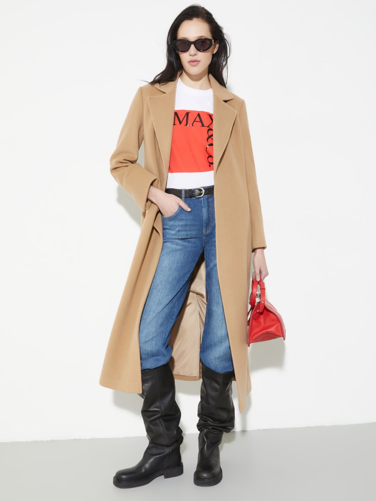 ロングラン] ピュア ウール ベルテッド ロング コート, camel | MAX&Co.