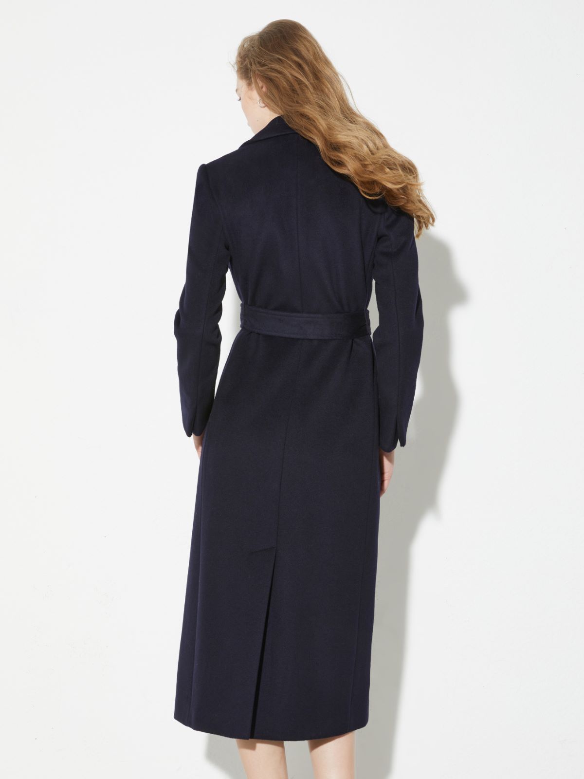 ロングラン] ピュア ウール ベルテッド ロング コート, navy | MAX&Co.