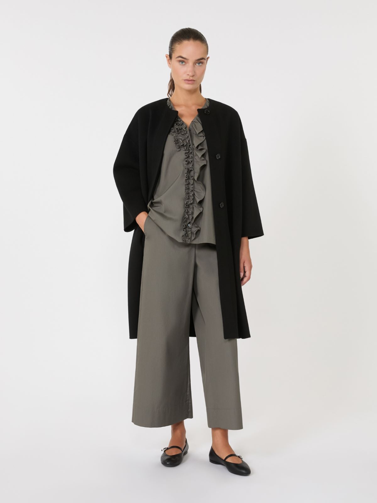 Wool crew-neck coat, black | Max Mara