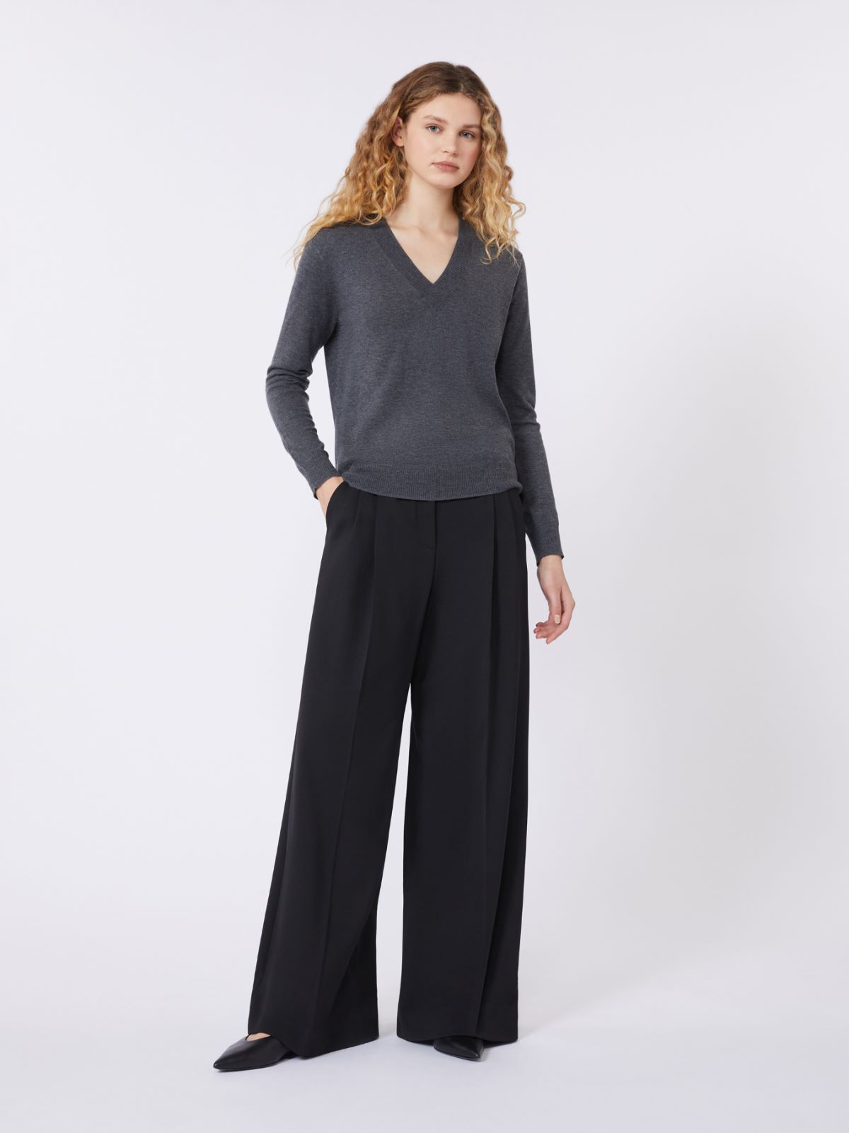 アスタ] ウール ストレッチ ワイド パンツ, black | Max Mara