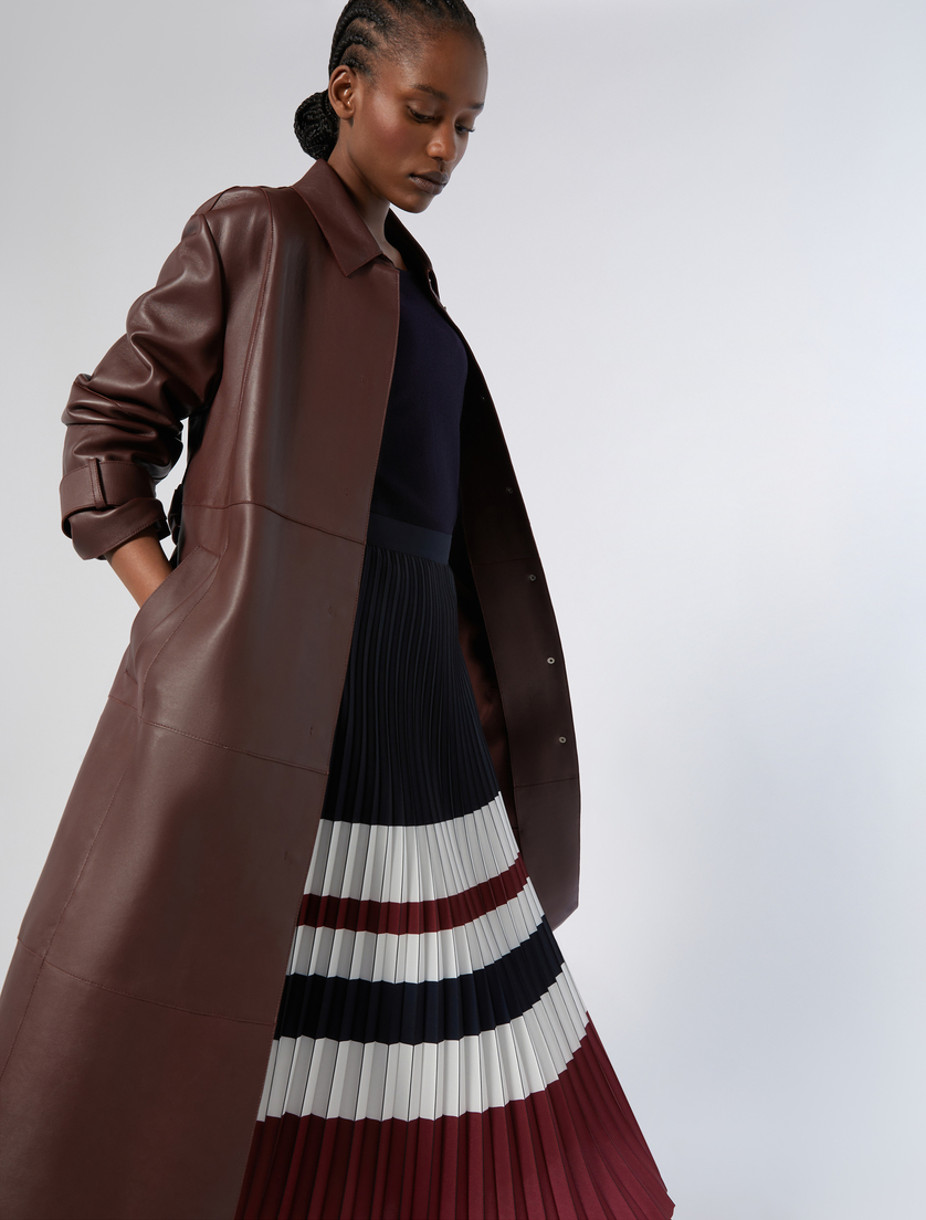 Nappa leather duster coat, wine-coloured | Marina Rinaldi