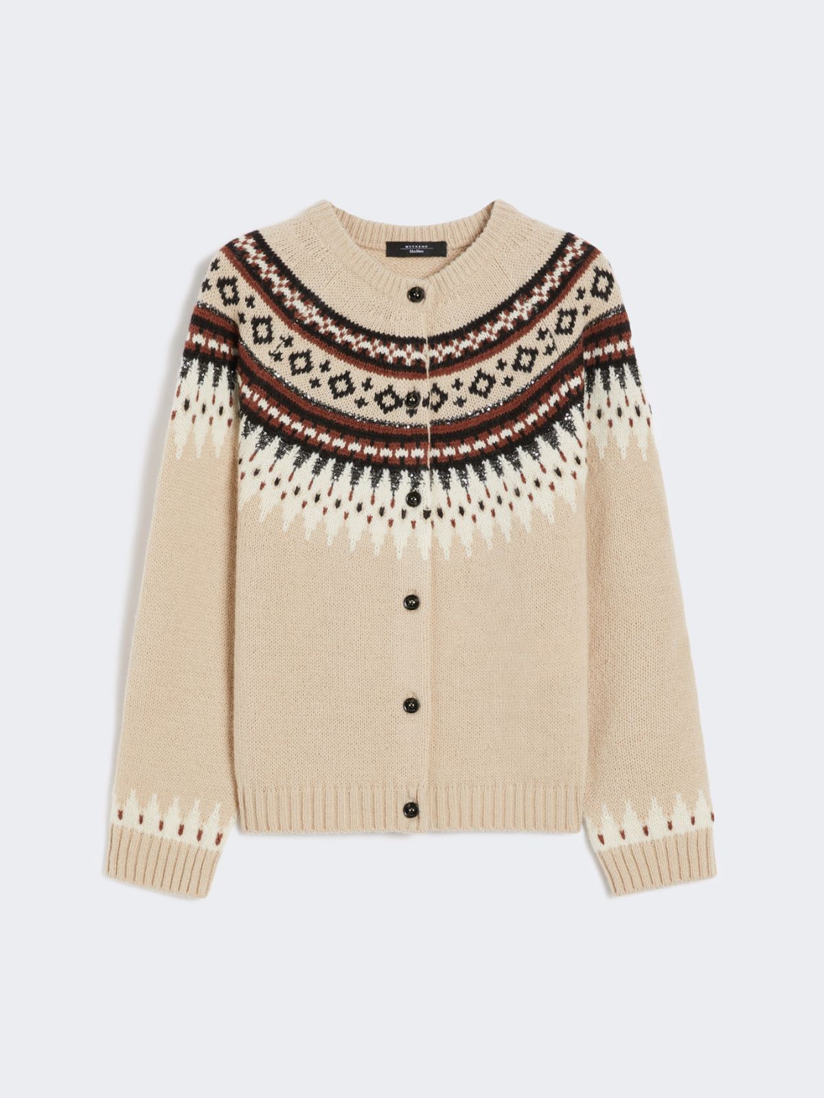 Wool and alpaca jacquard cardigan, beige | Weekend Max Mara