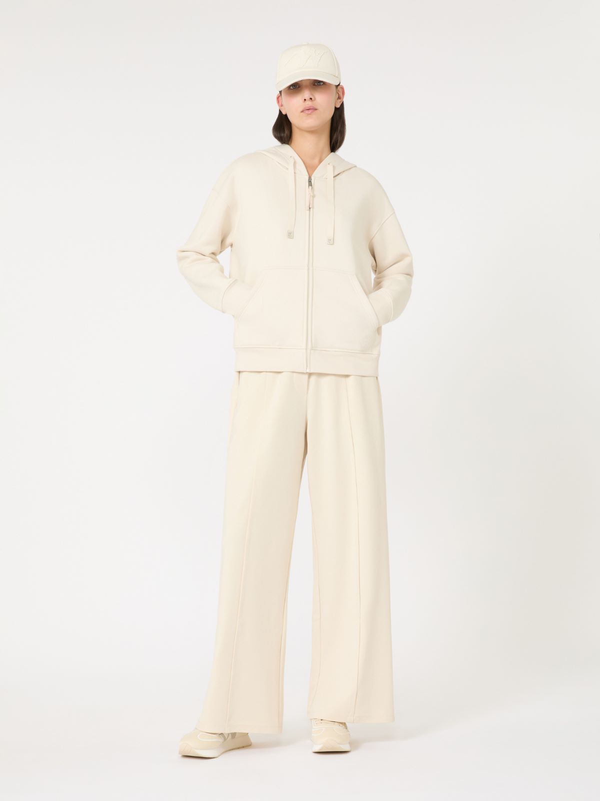 Zip-up cotton sweatshirt, ivory | Weekend Max Mara
