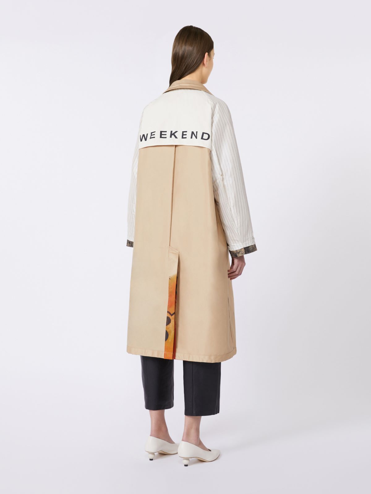 Trench coat in patterned water-repellent gabardine, skin orient
