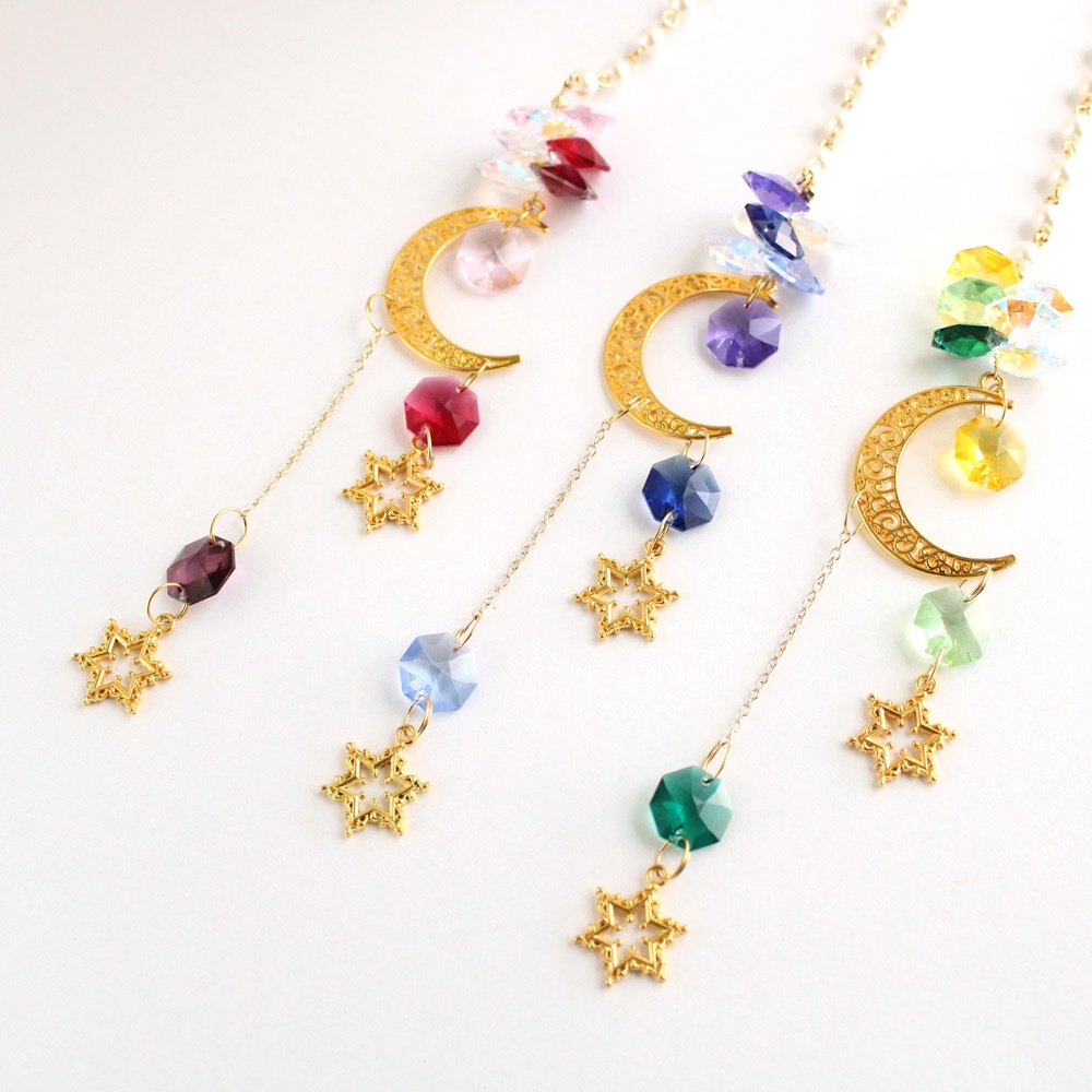 三日月と星のサンキャッチャー（全3色）Swarovski crystal使用