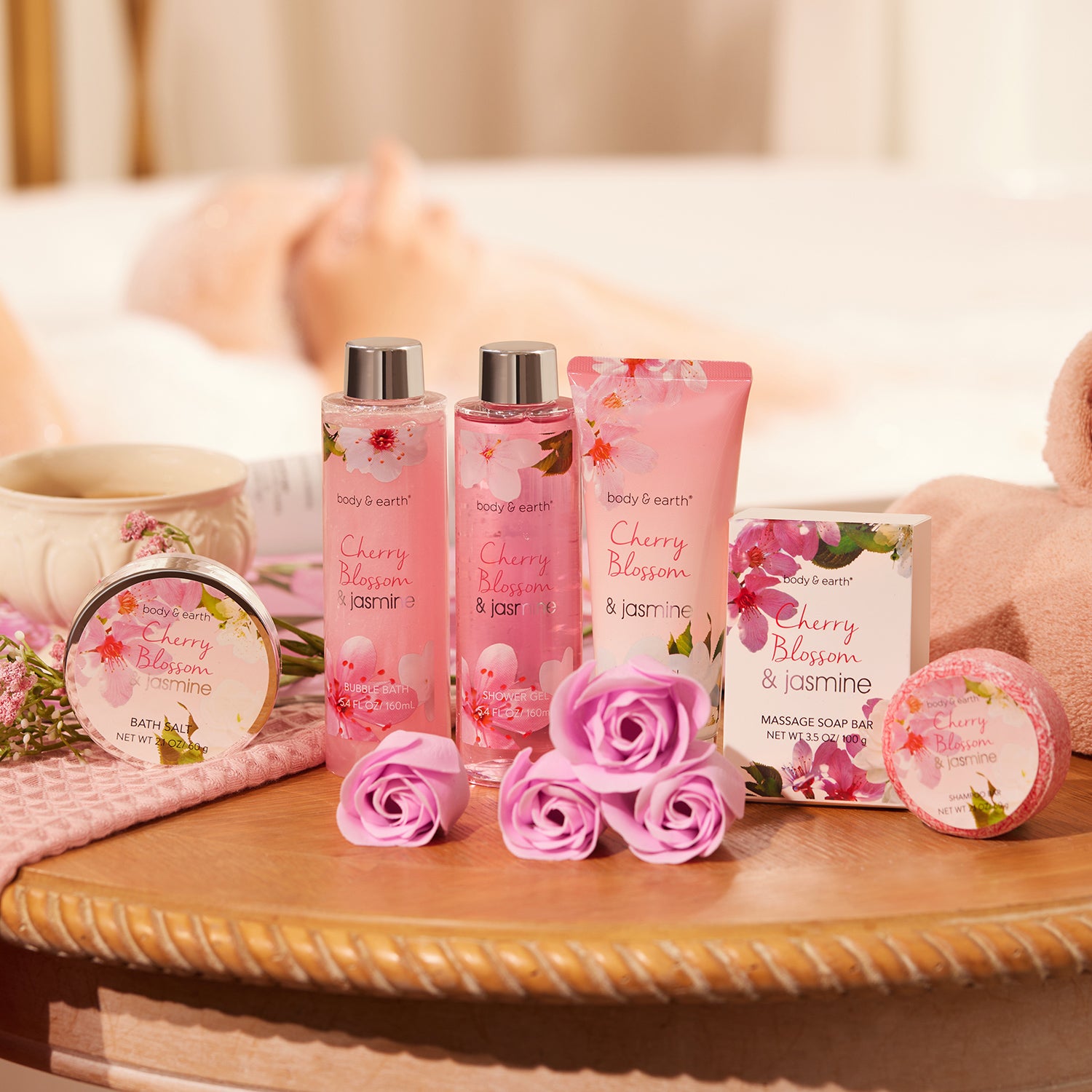 Cherry Blossom & Jasmine Spa Bathtub Set – Body & Earth Inc