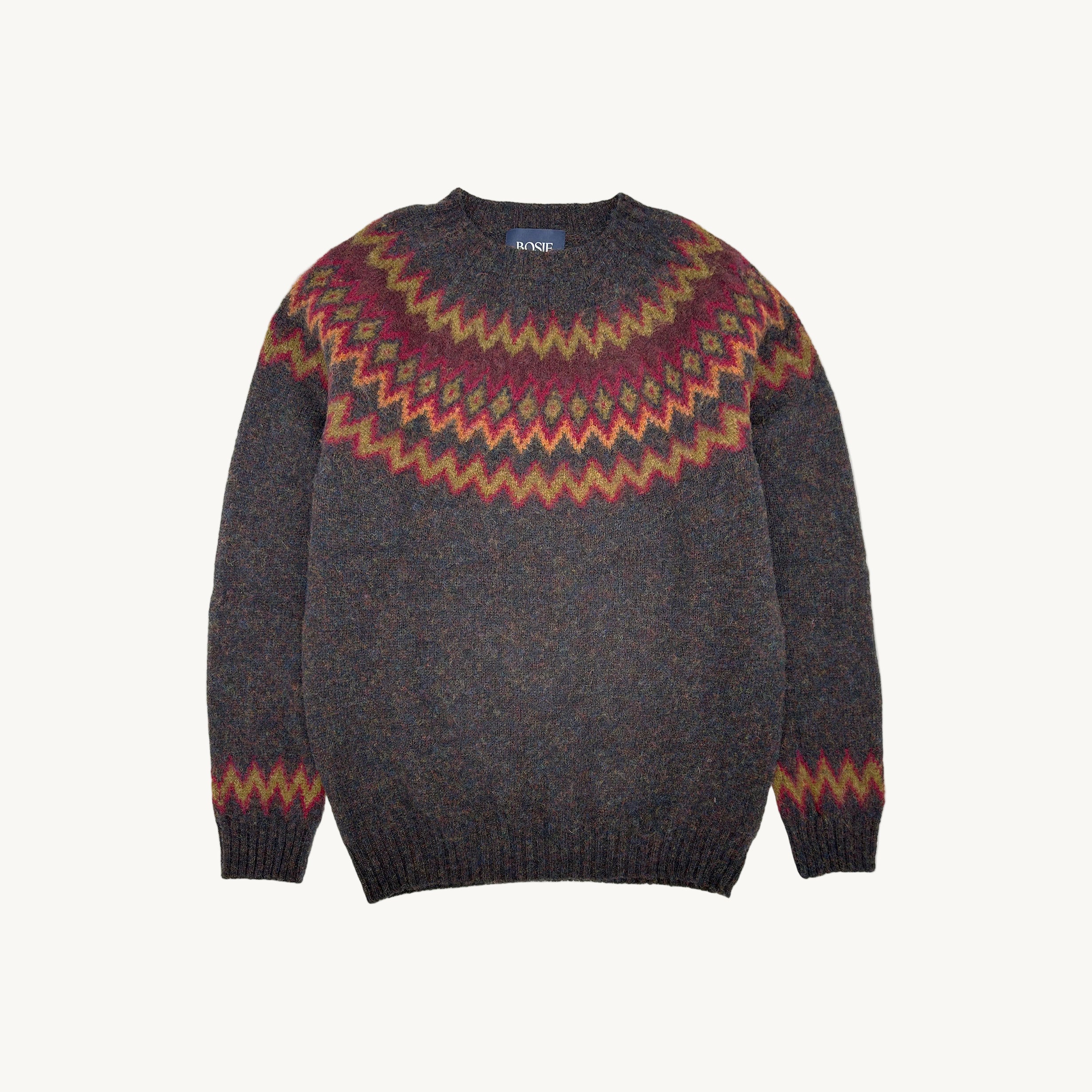 Glacier Brushed Fairisle Yoke Lambswool Sweater - Midnight Black