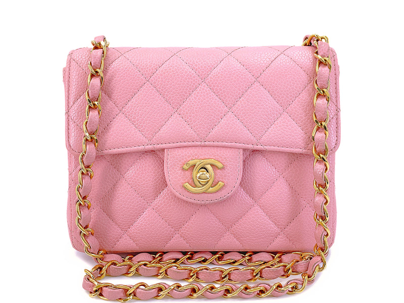Chanel 2004 Vintage Sakura Pink Caviar Square Mini Flap Bag 24k