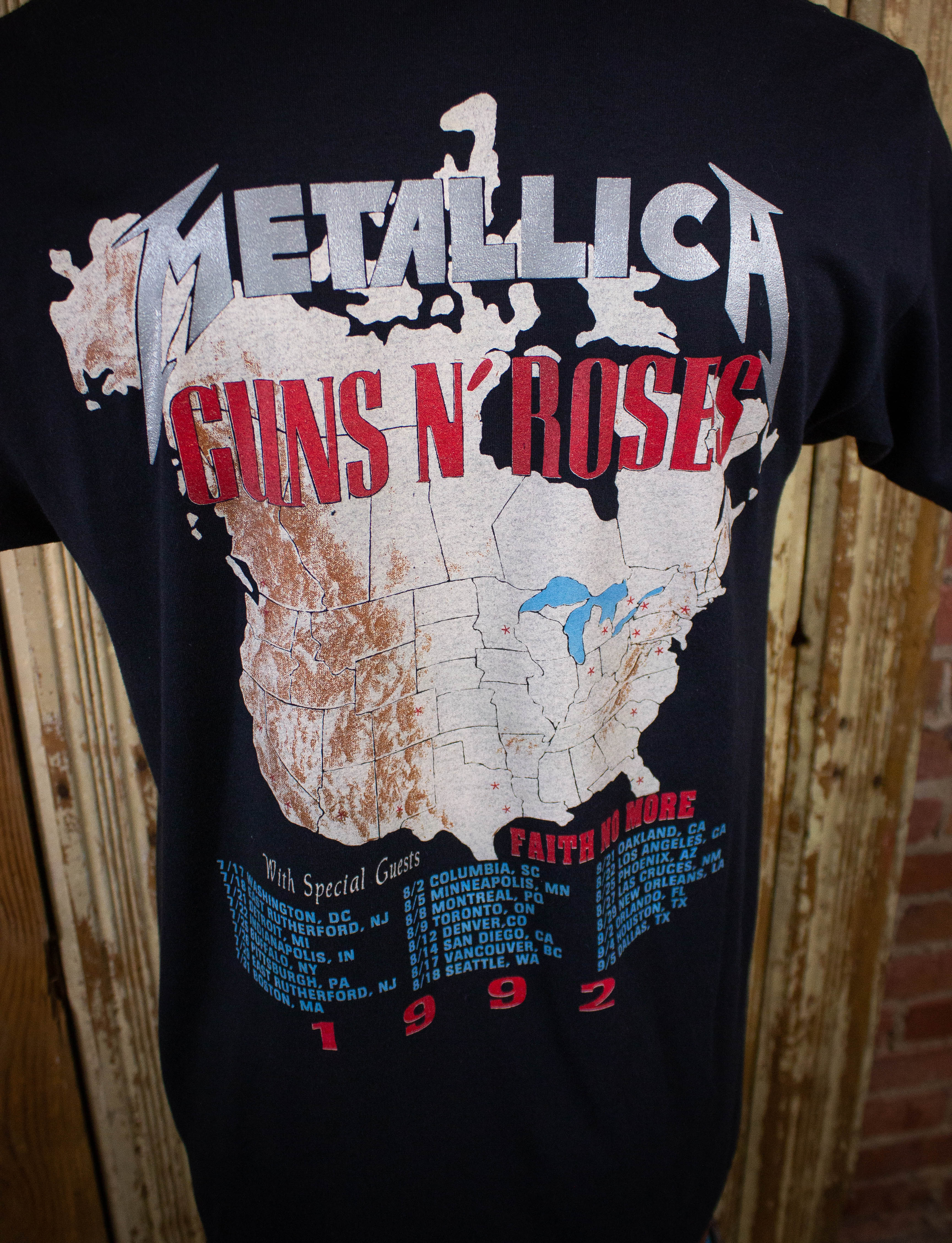 Vintage Guns n Roses Metallica Bootleg Concert T Shirt 1992 Black