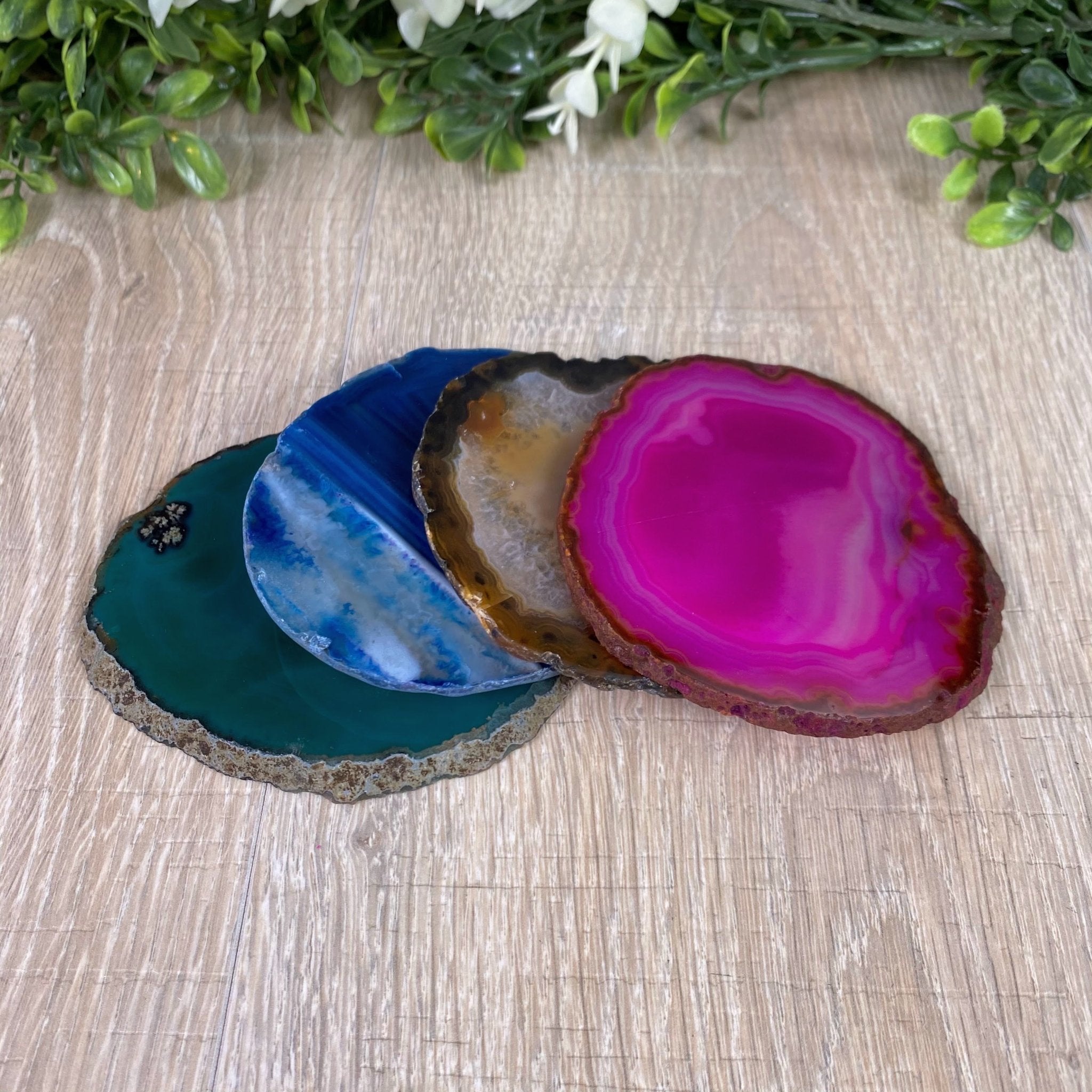 Agate Coasters Natural and Dyed color mix, 3.5