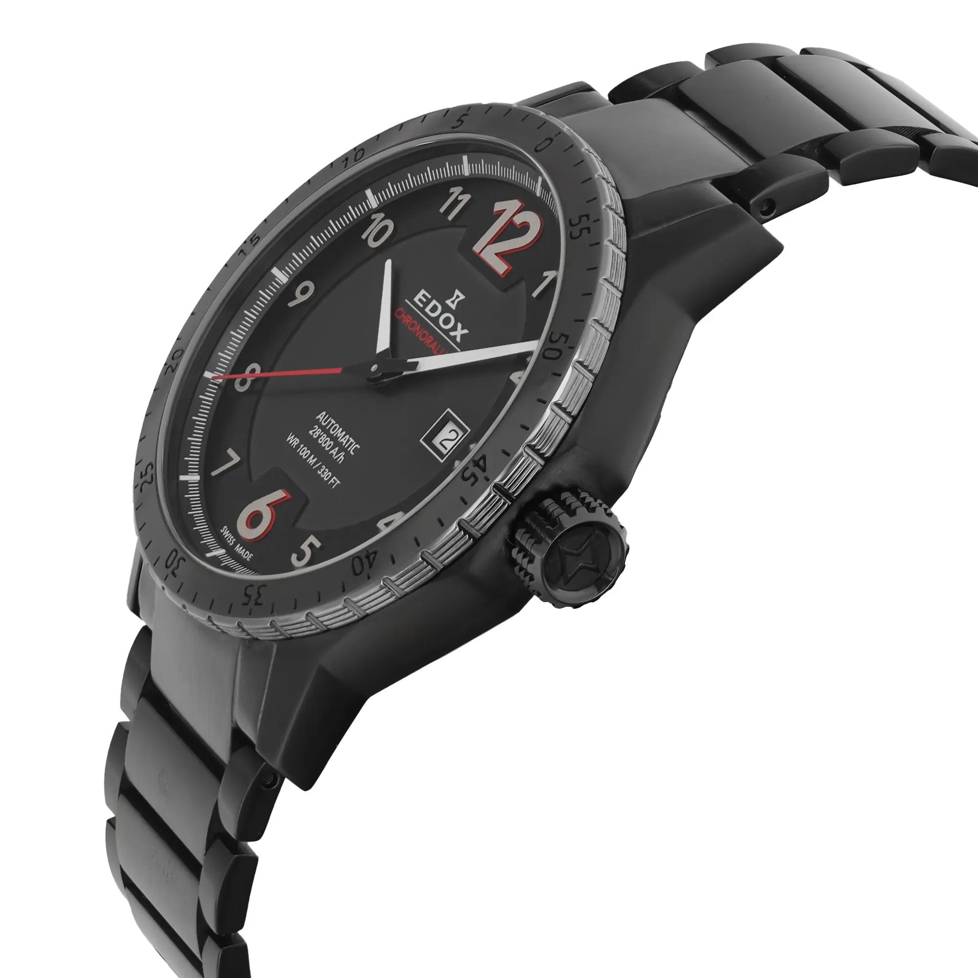 Edox Chronorally 1 Steel 45mm Black Dial Automatic Mens Watch