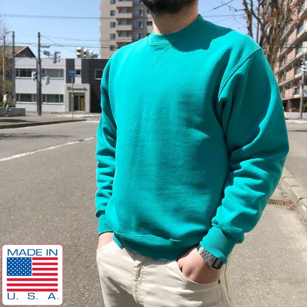 90's/USA製/Hanes CLASSICS/前V/スウェット/緑系【S程度】無地