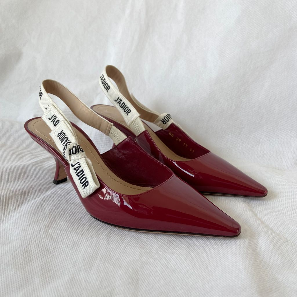 Dior Burgundy Patent Leather J'adior Slingback Pumps, 37 - BOPF