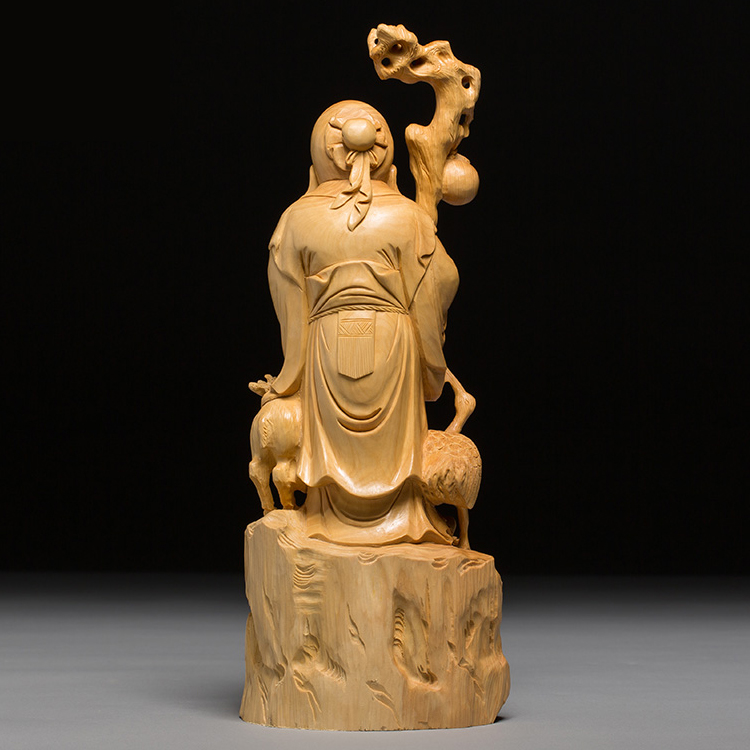 仏像専門店 仏像屋 / 天然ツゲ 黄楊 柘植 木彫り彫刻寿老人像 福禄寿立像