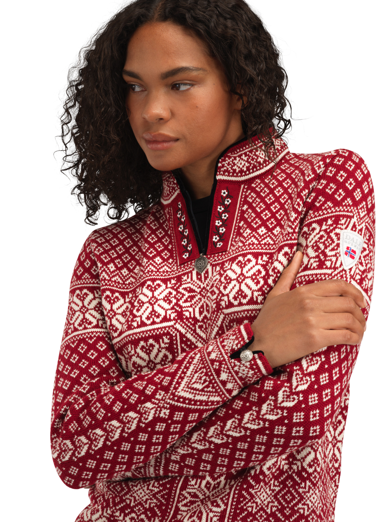 Peace Fem Sweater Redrose Offwhite - Dale of Norway