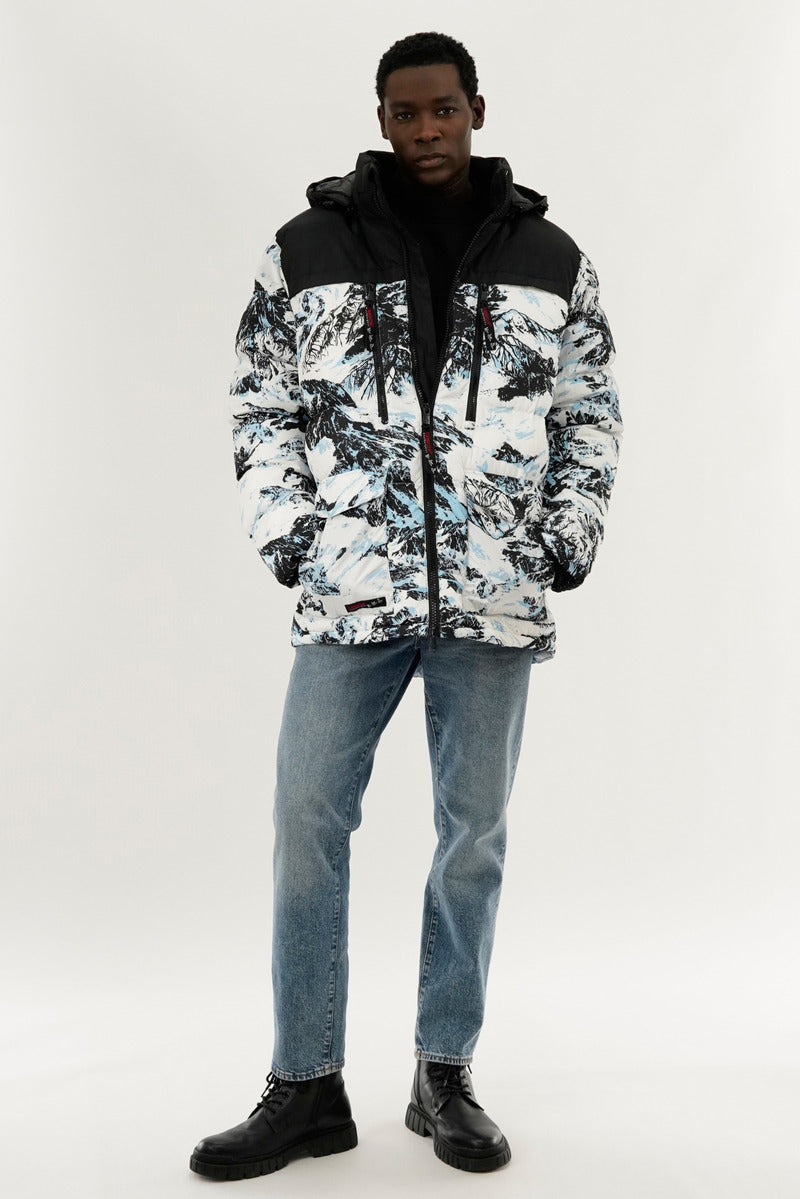 Canada Weather Gear Mountain Print Puffer Bomber Jacket - White