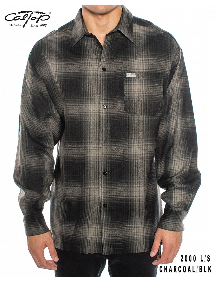 2000 Long Sleeve Plaid Color Base, Charcoal, Black