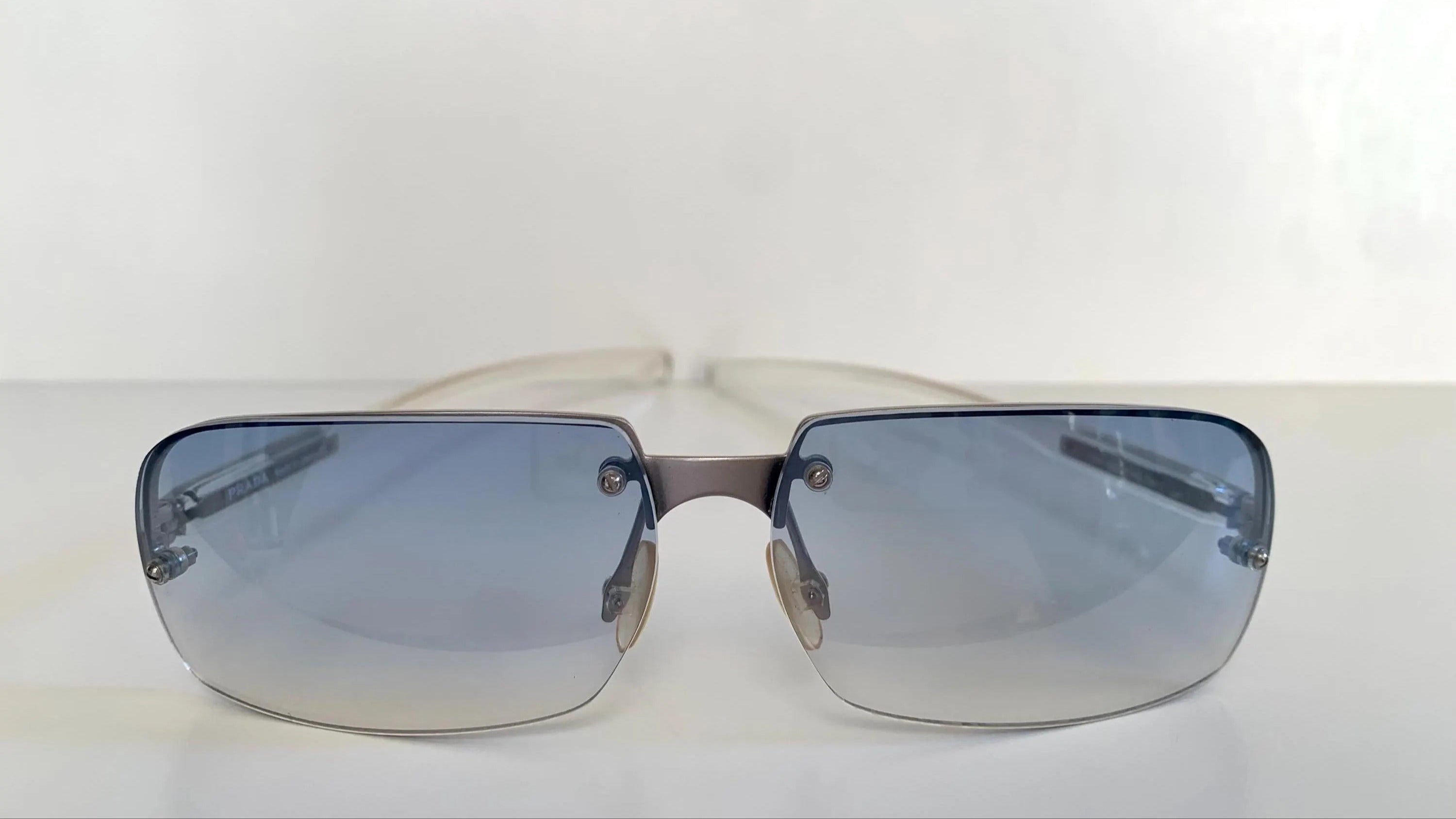 Prada 00s Y2K vintage sunglasses - blue rimless frames