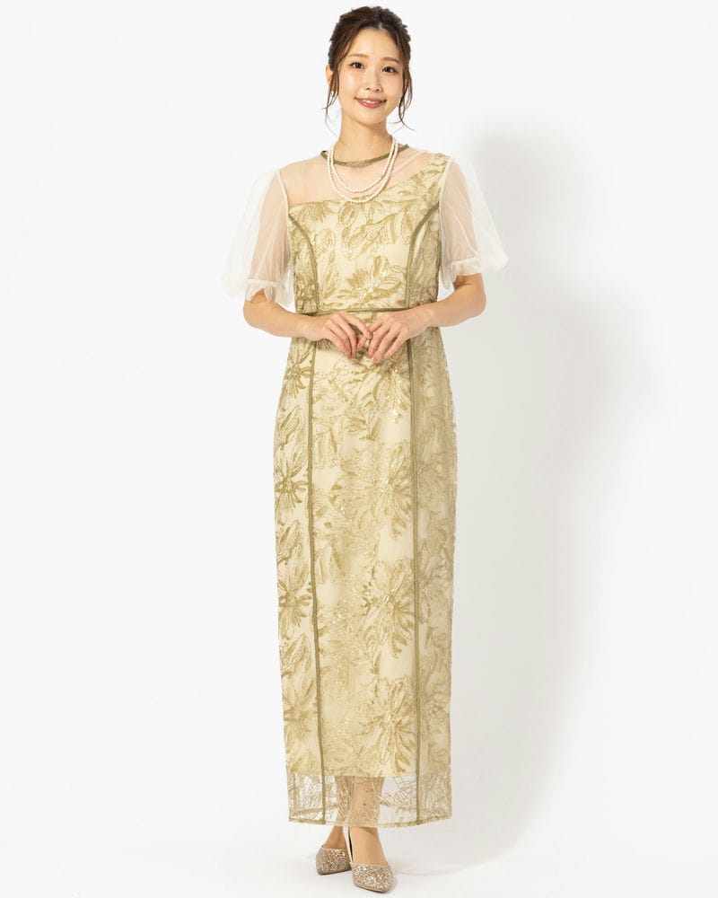 Leja レジャ アシンメトリーシアーフラワードレス グレー系 | 結婚式