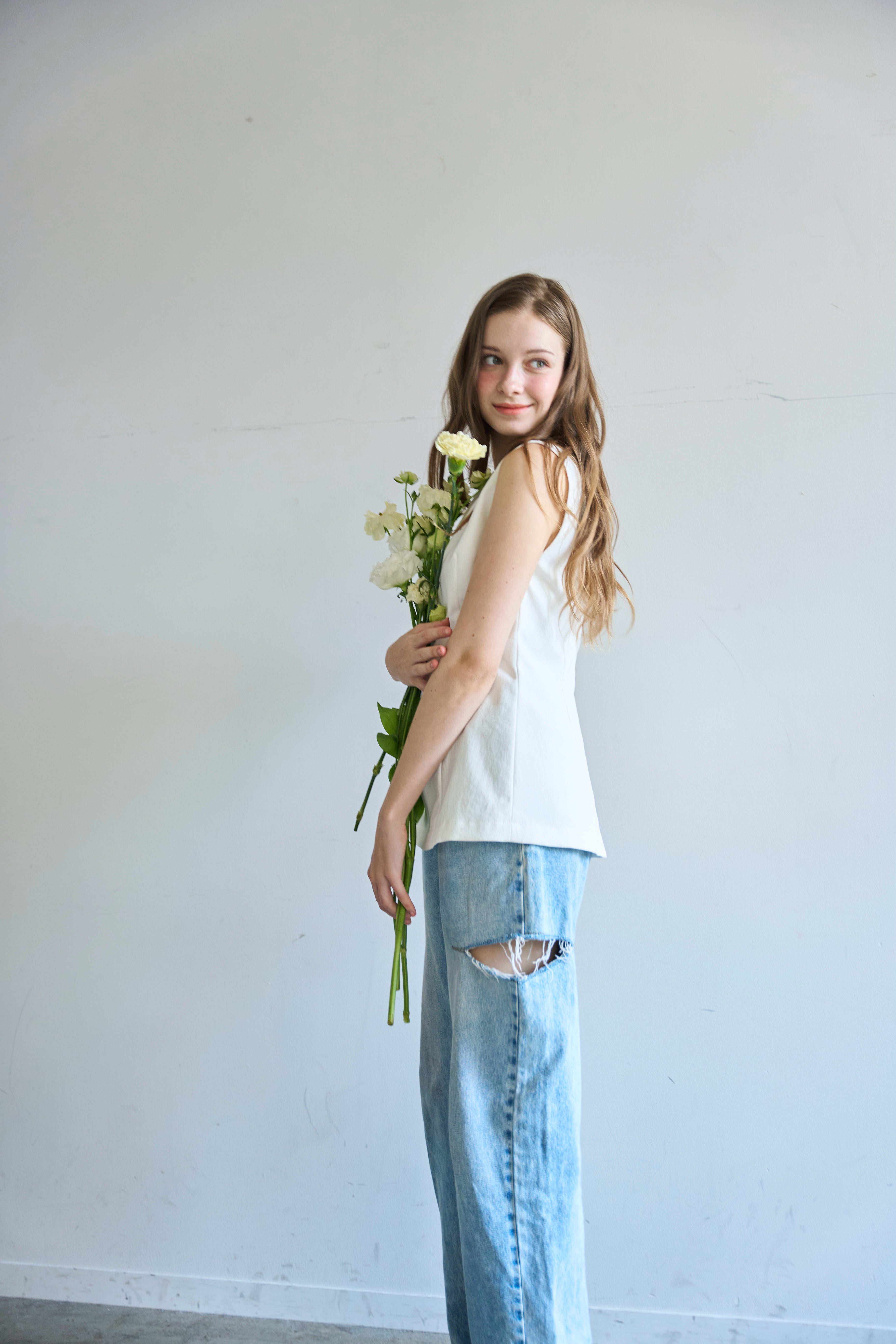 Lady linen like tops（White） – CARLA