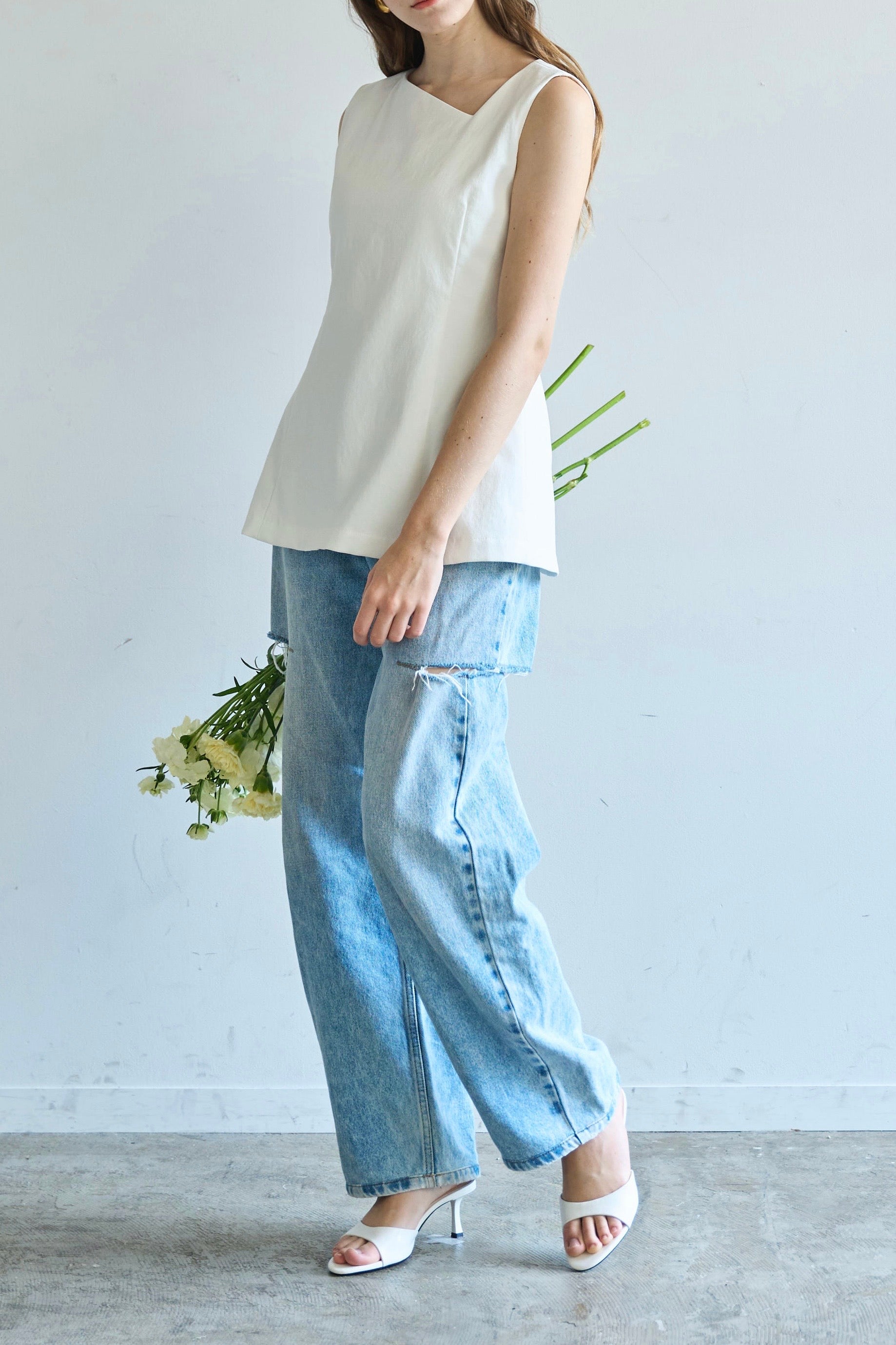 Lady linen like tops（White） – CARLA
