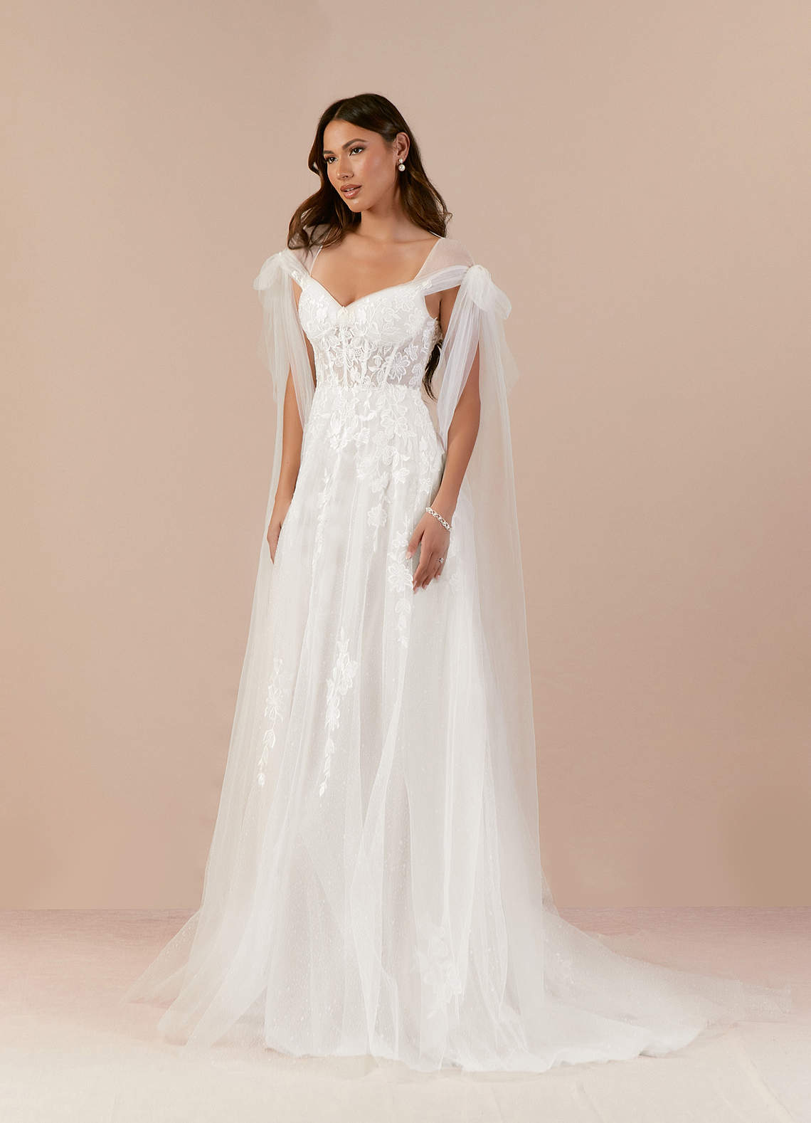 Azazie Ziza Diamond White A-Line Lace Tulle Dress Ready to Ship