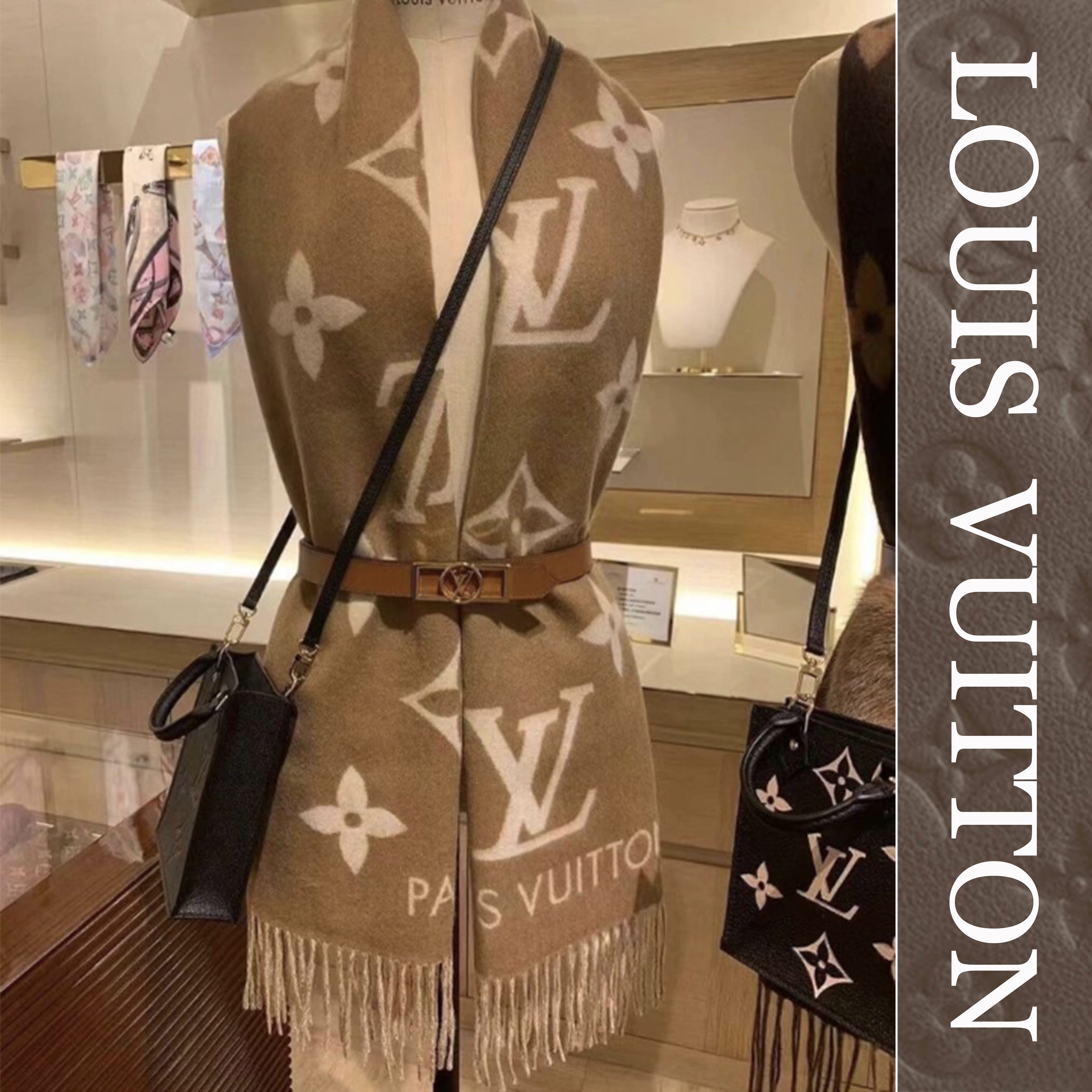 LOUIS VUITTON】マフラー ベージュ 茶色 アクセサリー ロゴ (Louis
