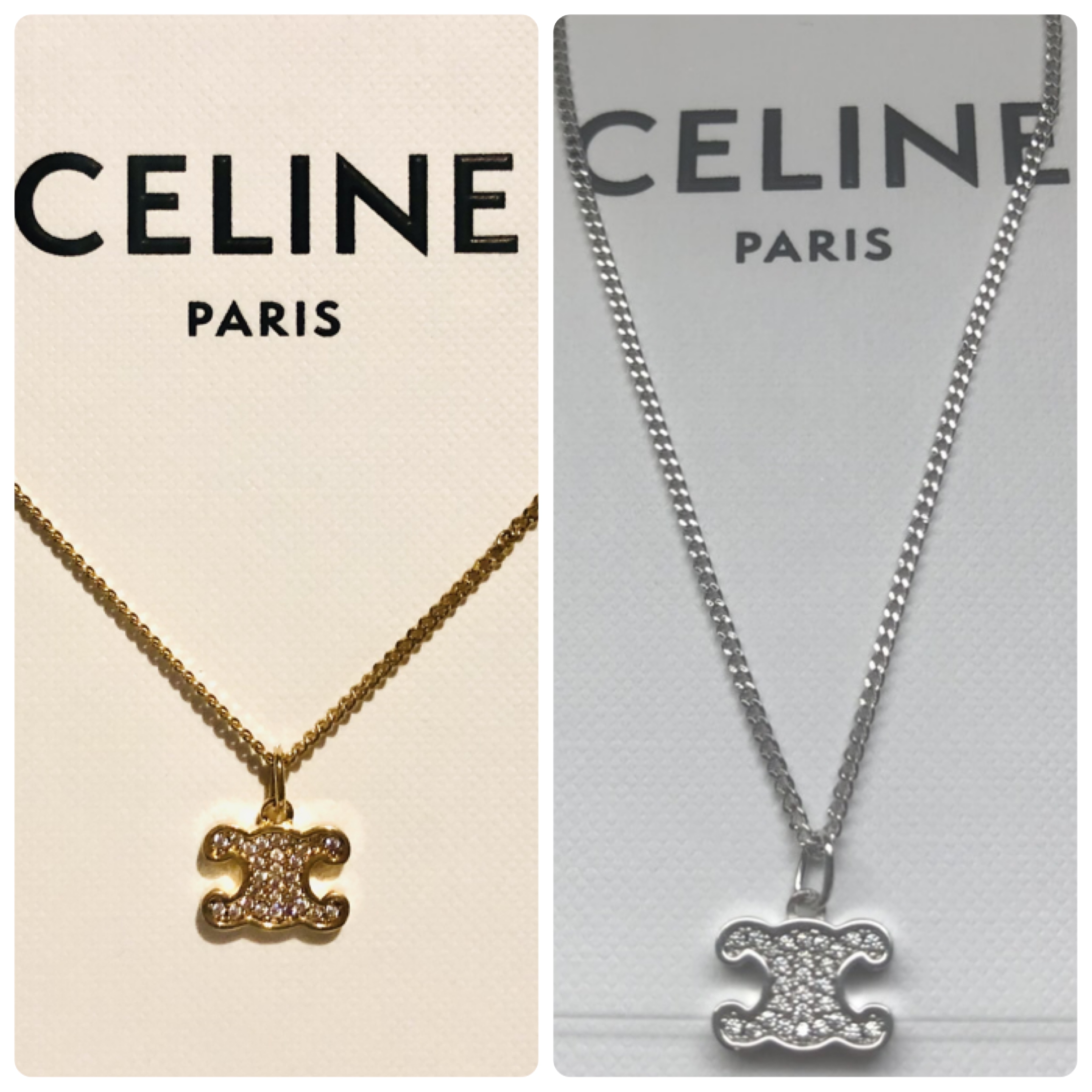 ギフトにも【CELINE】TRIOMPHE ラインストーン ネックレス 2色