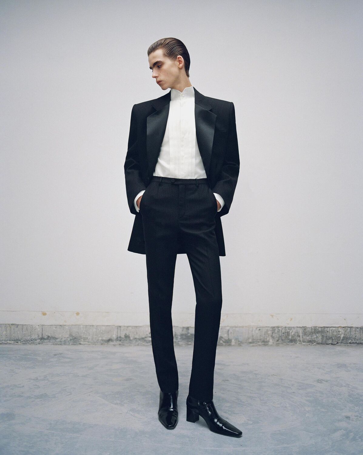 SaintLaurent《タキシードパンツ》ウール ブラック DHL 直営店 (Saint