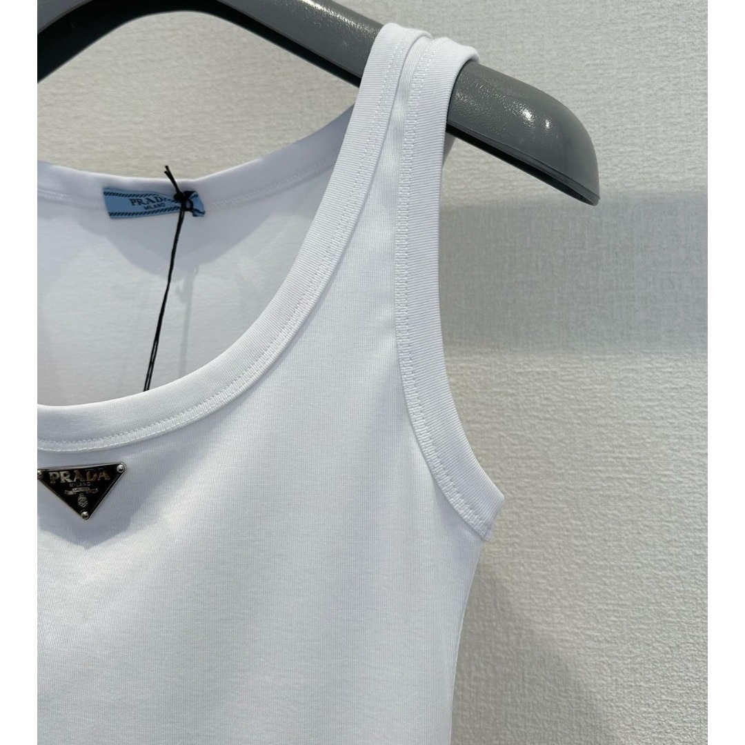 大人気】PRADA◇リブニット ジャージタンクトップ ロゴ付 話題 (PRADA