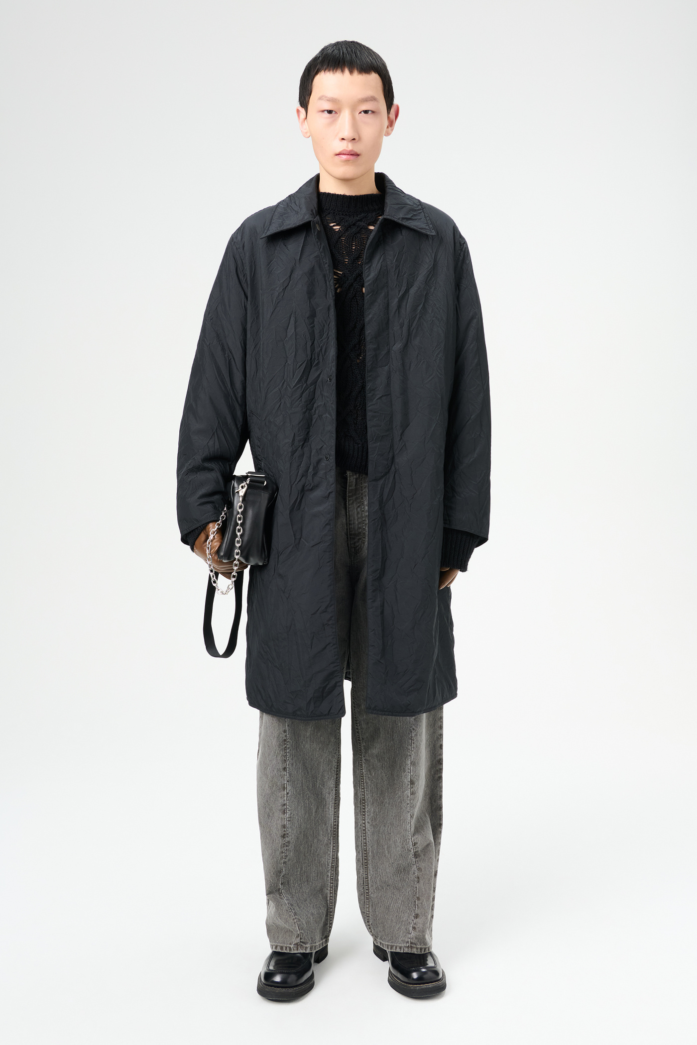 OURLEGACY】BLITHE COAT Shining Black Crinkle Solaro (OUR LEGACY