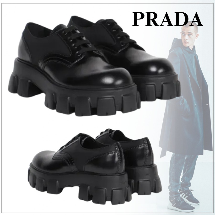 PRADA】厚底モノリス レースアップシューズ レザー×ナイロン | 激安